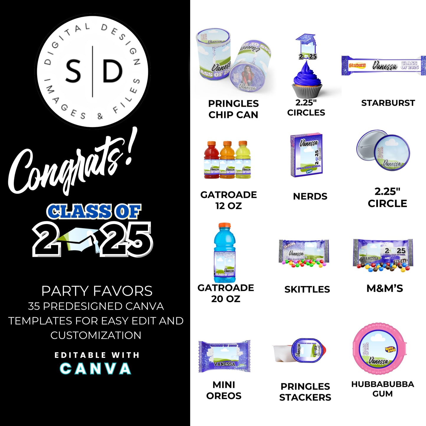 Congrats Class of 2025 – Blue & Silver Graduation Party Favor Bundle