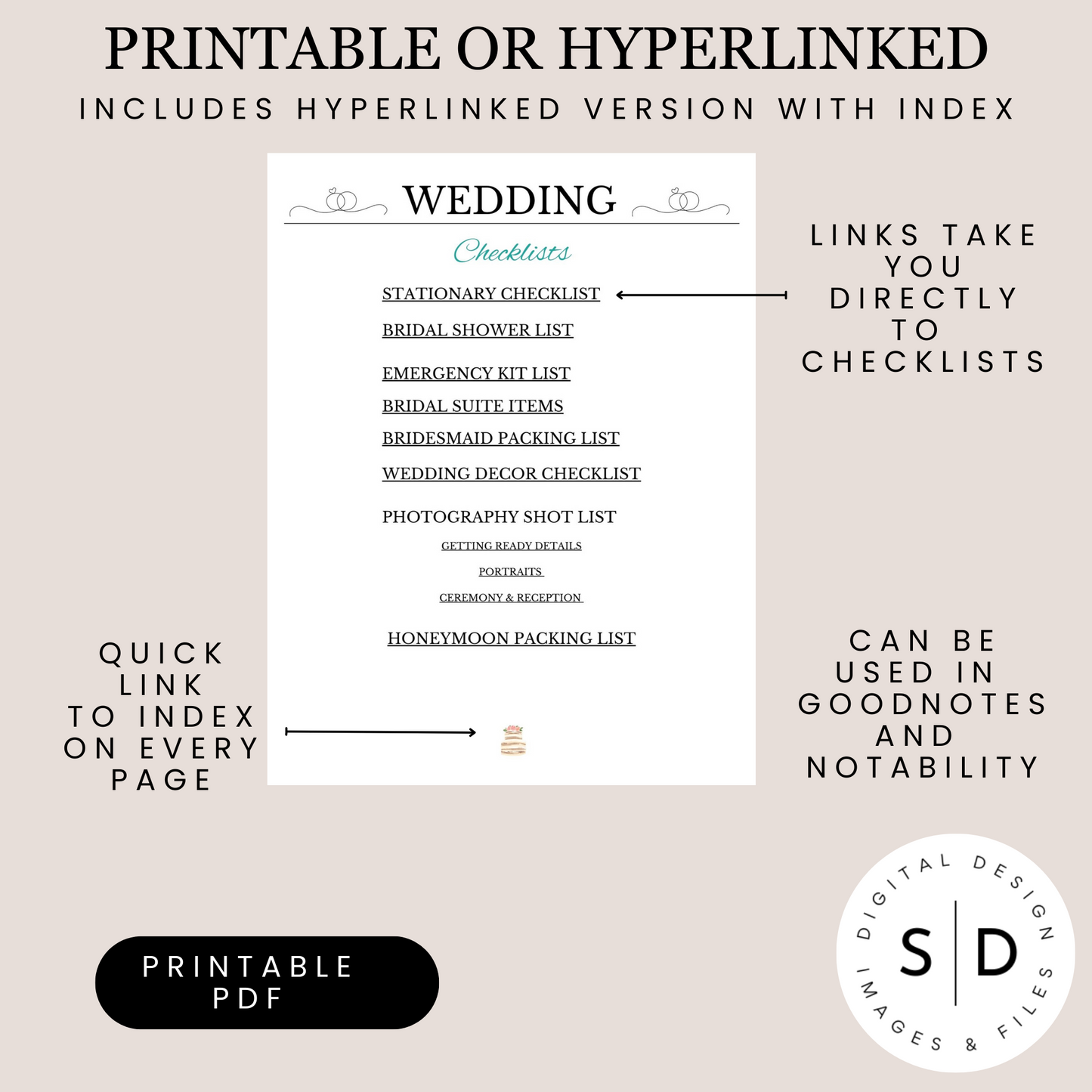 Wedding Planner Checklists Printable and Hyperlinked