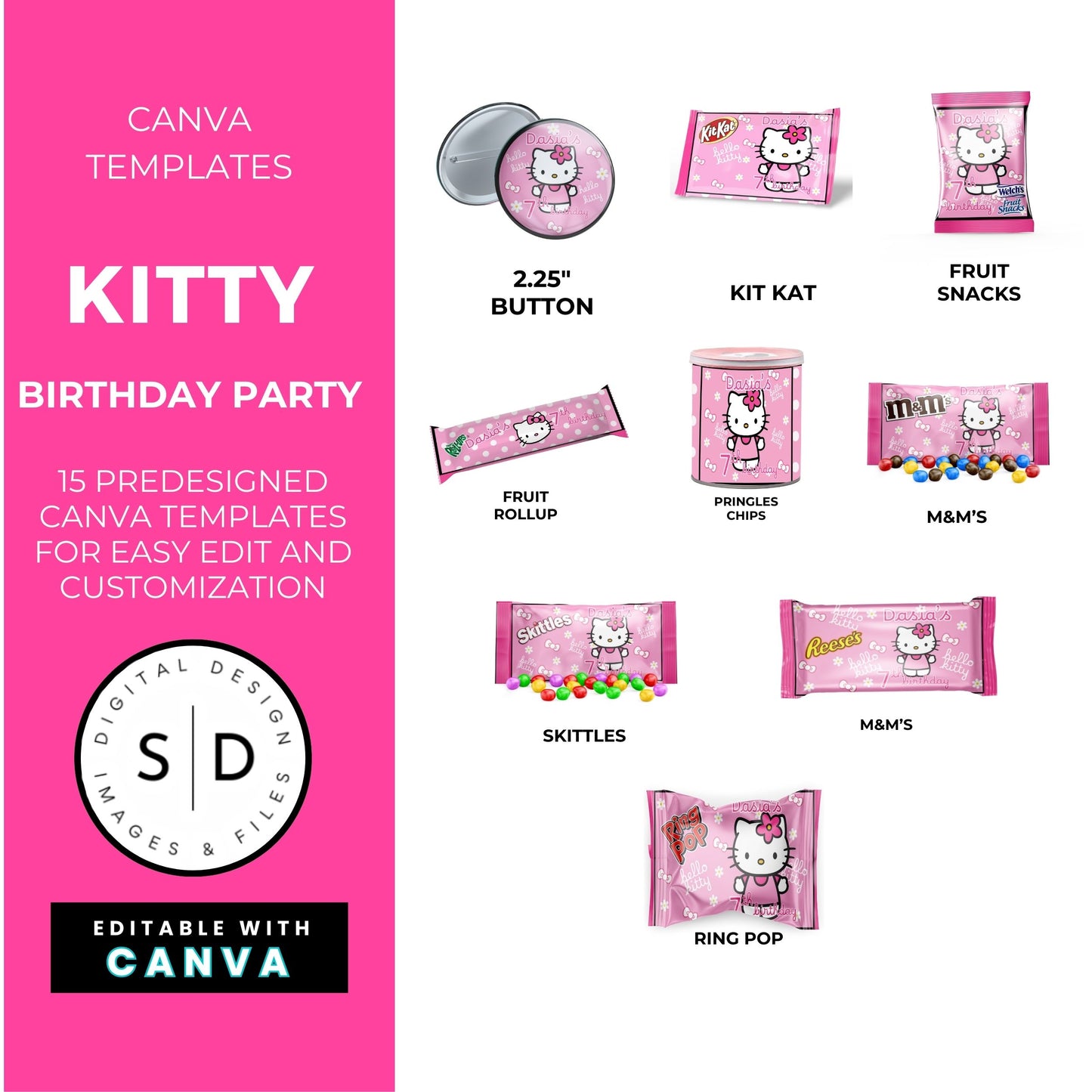 Kitty Birthday Party Favor Templates Bundle