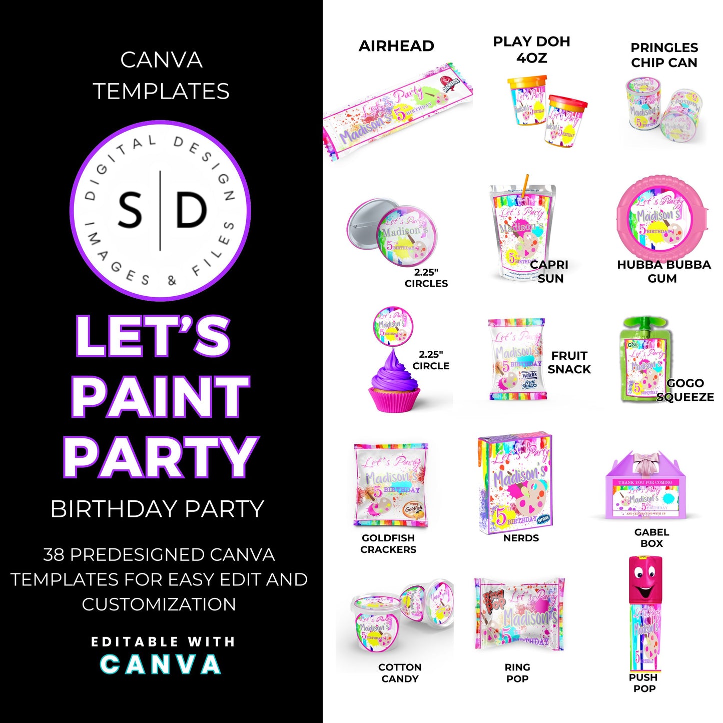 Let's Paint Birthday Party Favor Templates