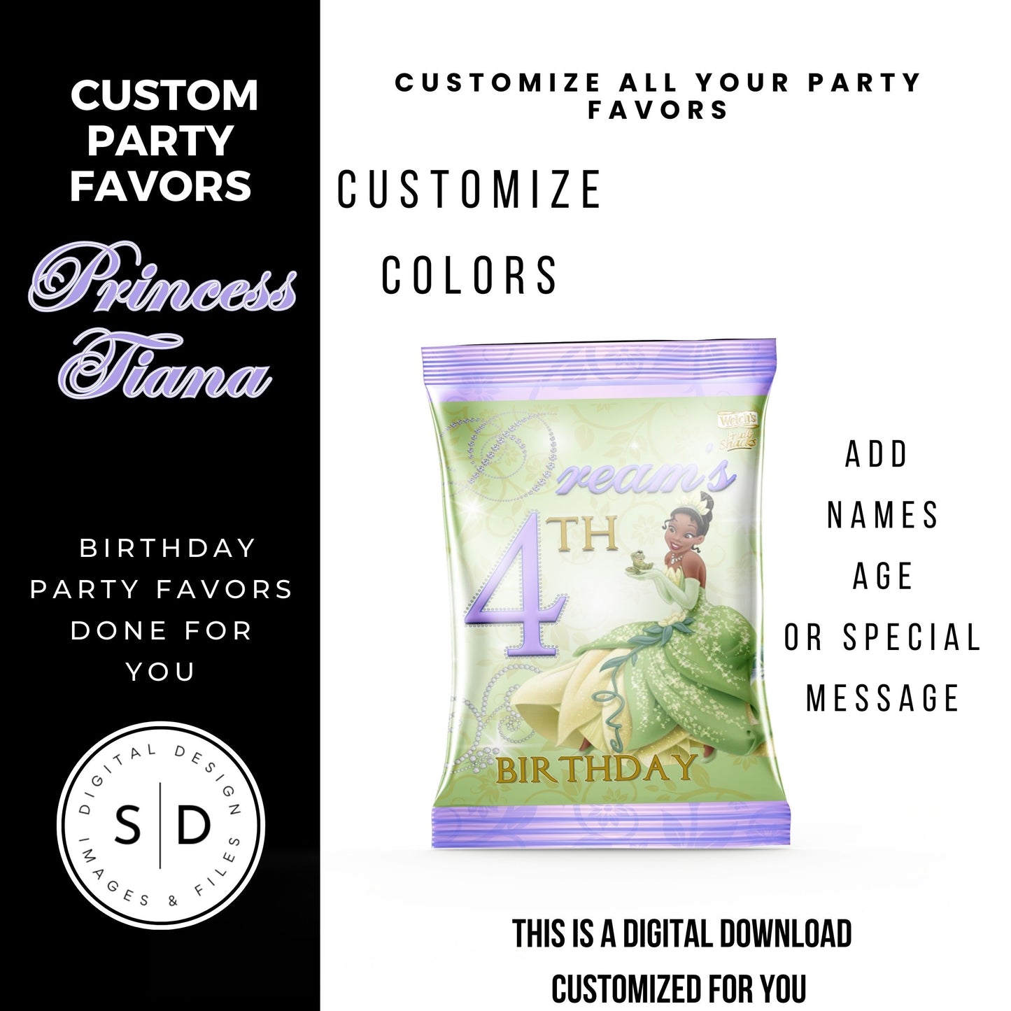 Princess Tiana Printable Favor Designs DFY