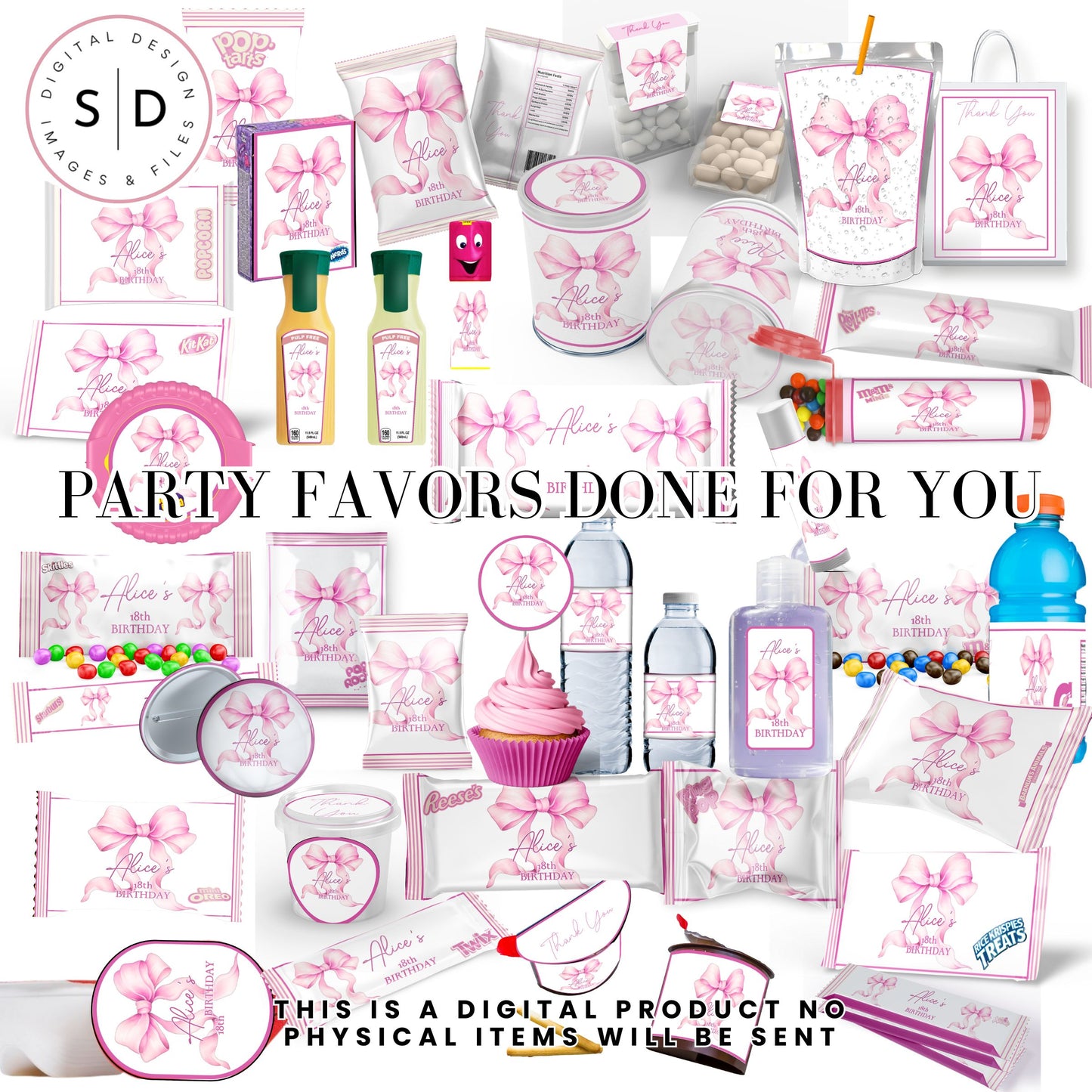 Pink Coquette Bow Party Favor Canva Template Bundle 🎀✨