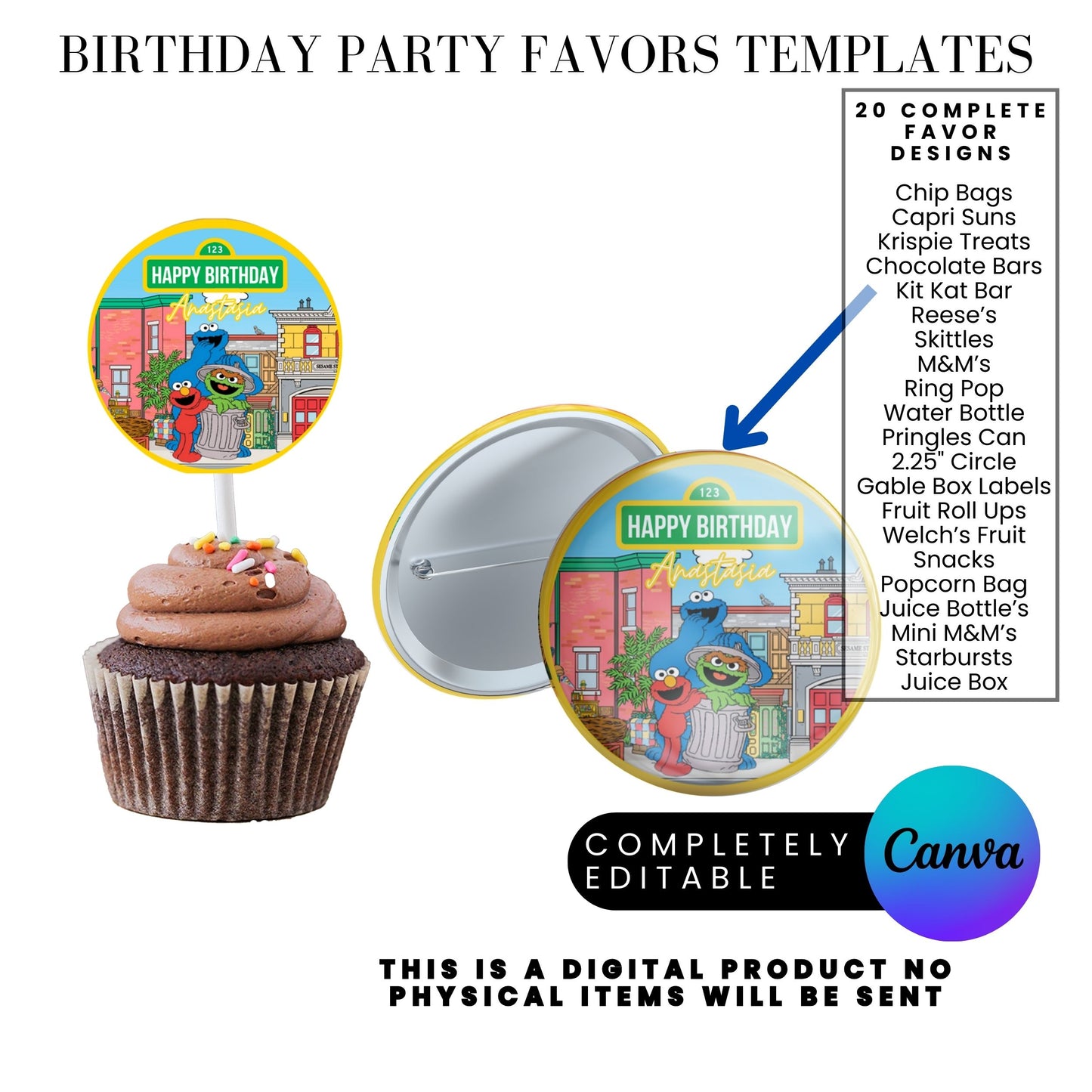 Sesame Street Birthday Party Favors Templates Bundle