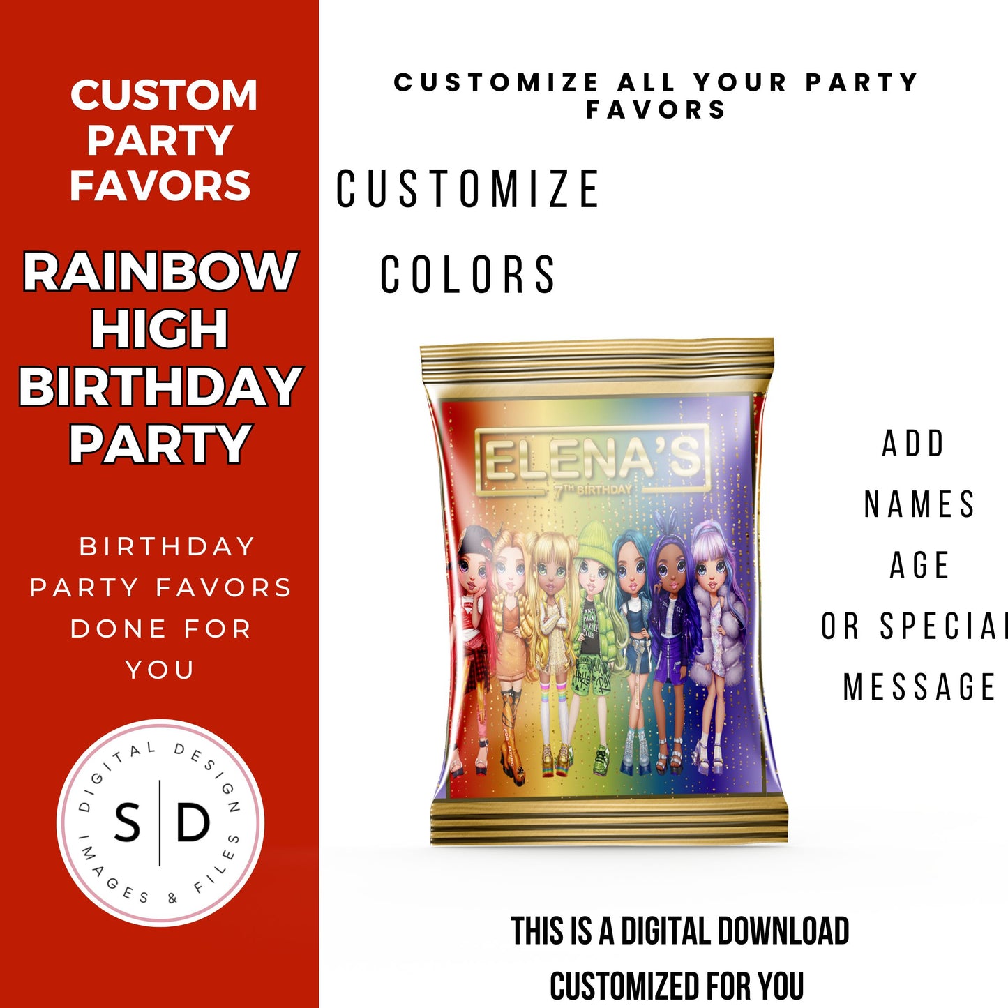 Rainbow High Birthday Party Favors DFY