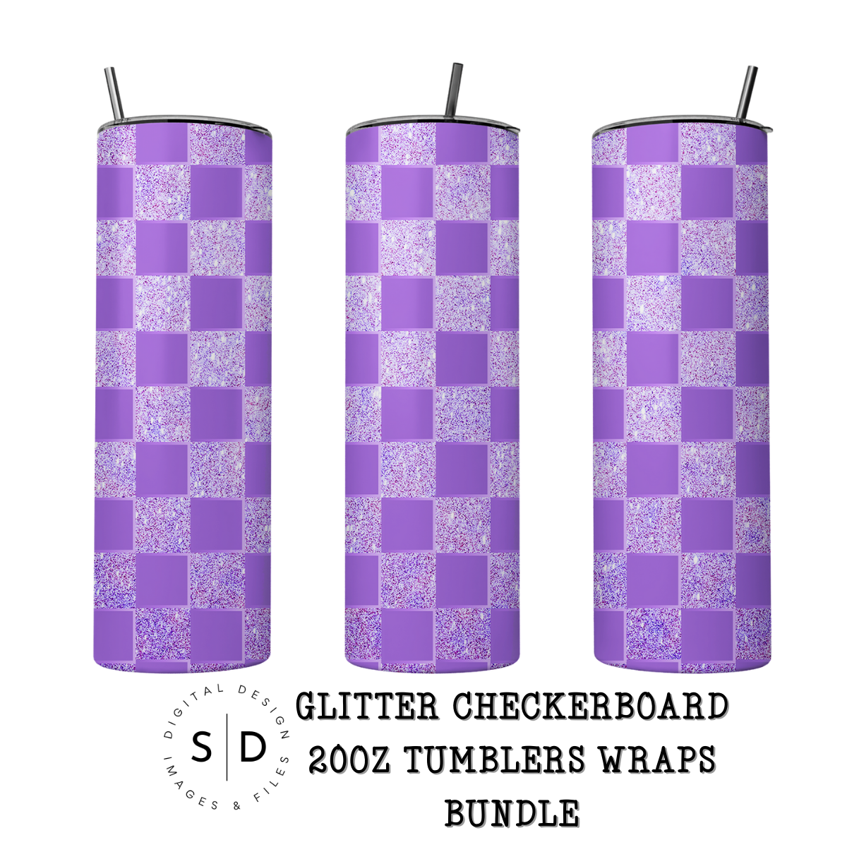 Glitter Monochromatic Checkerboard Tumbler Wrap Bundle