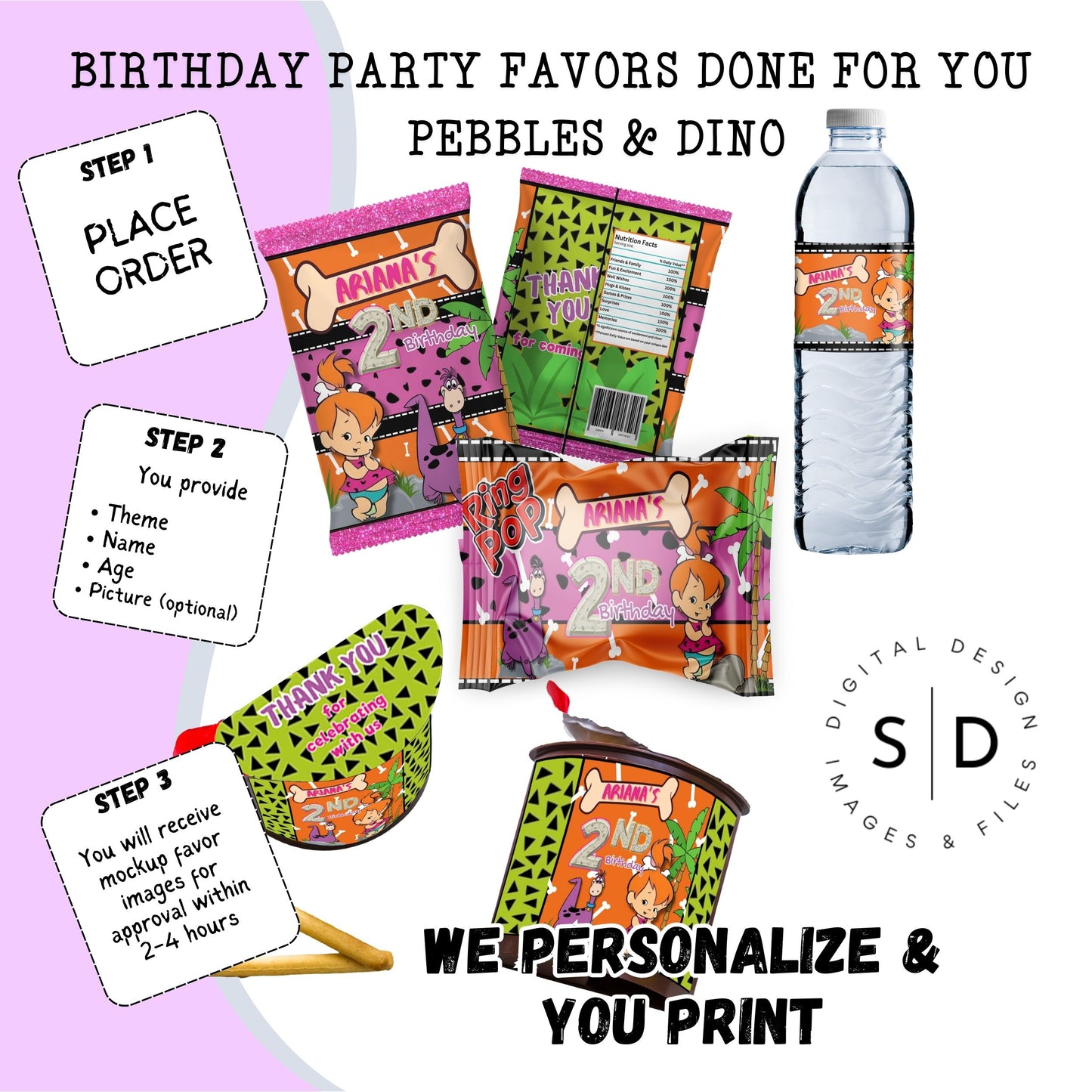 Pebbles & Dino Stone Age Birthday Party Favors DFY