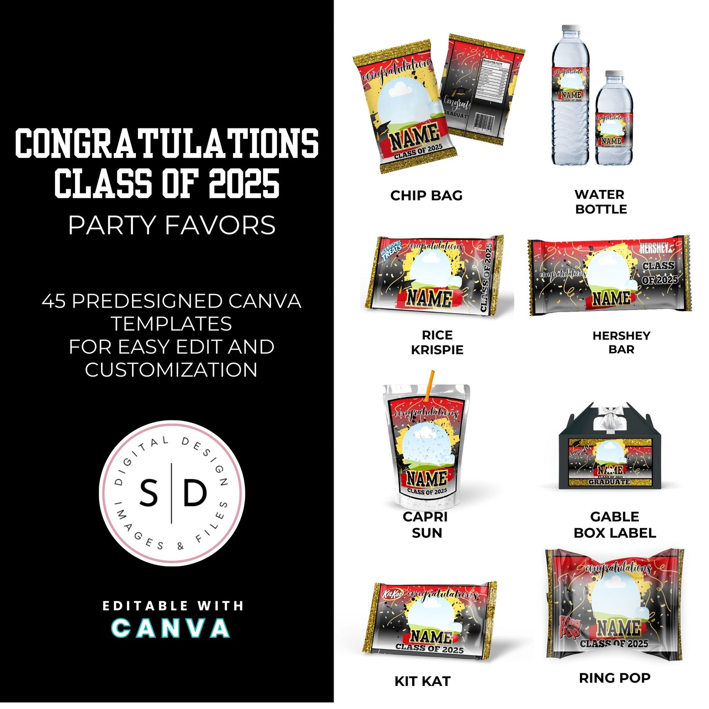 Class of 2025 Graduation Party Favor Canva Template Bundle ๐โจ