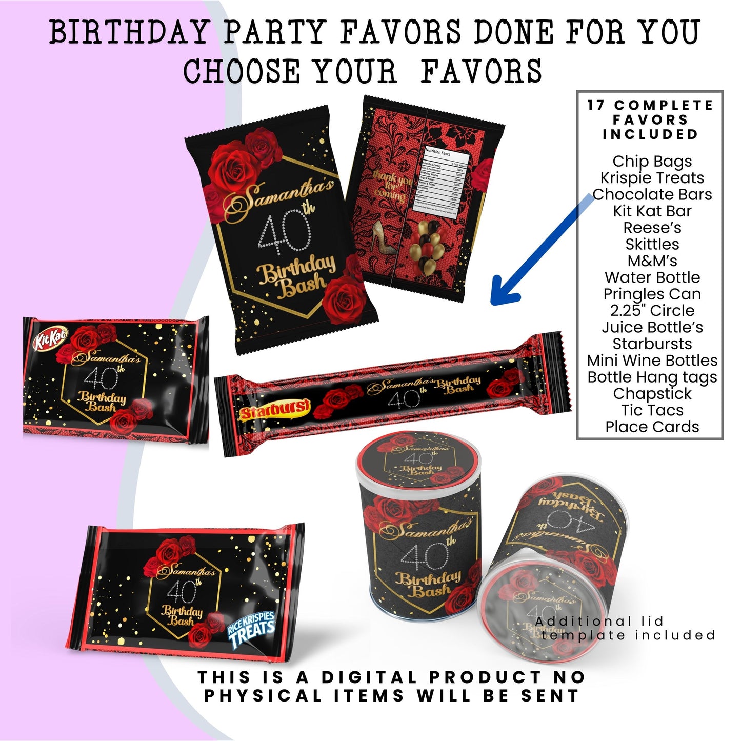 Red Roses & Black Lace Party Favors DFY