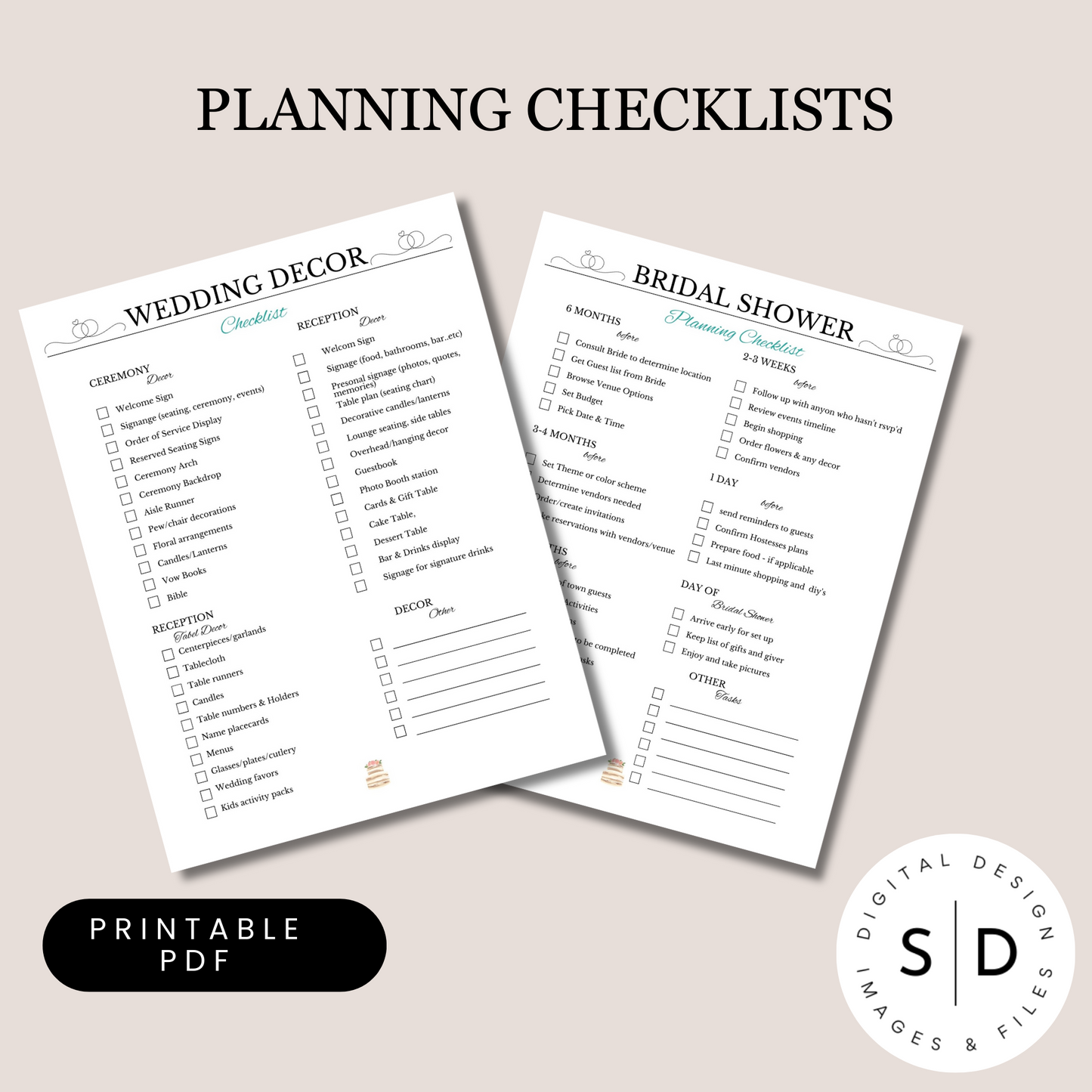 Wedding Planner Checklists Printable and Hyperlinked