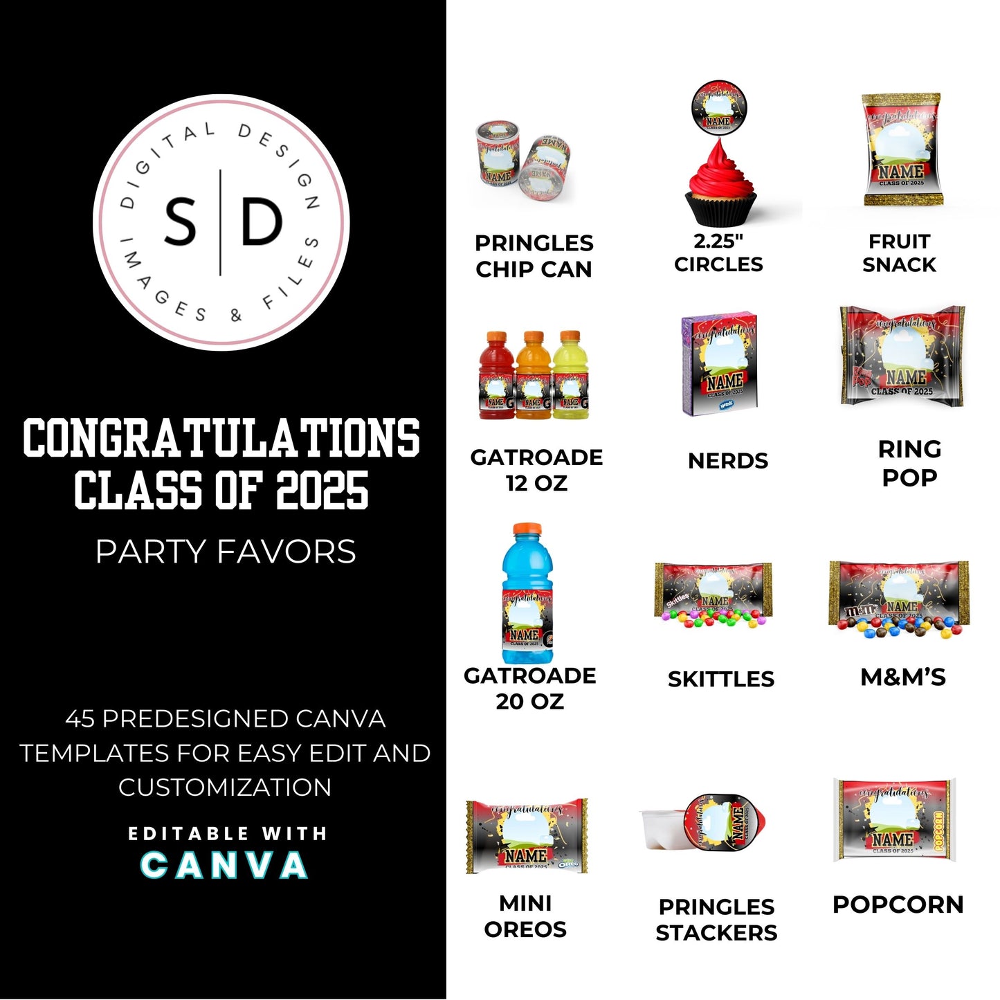 Class of 2025 Graduation Party Favor Canva Template Bundle ๐โจ