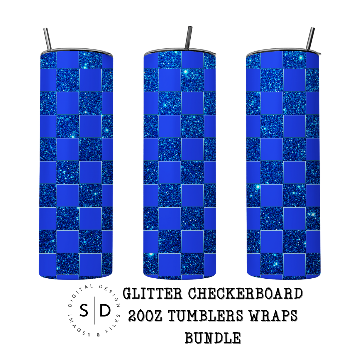 Glitter Monochromatic Checkerboard Tumbler Wrap Bundle