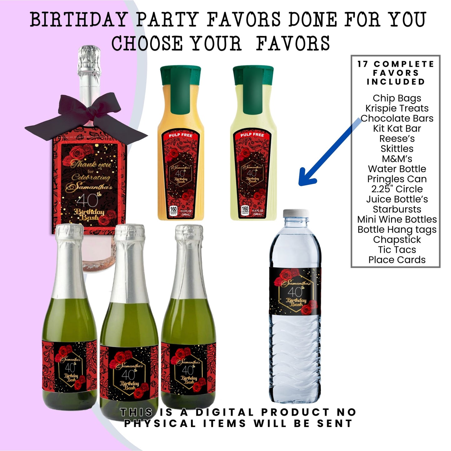 Red Roses & Black Lace Party Favors DFY