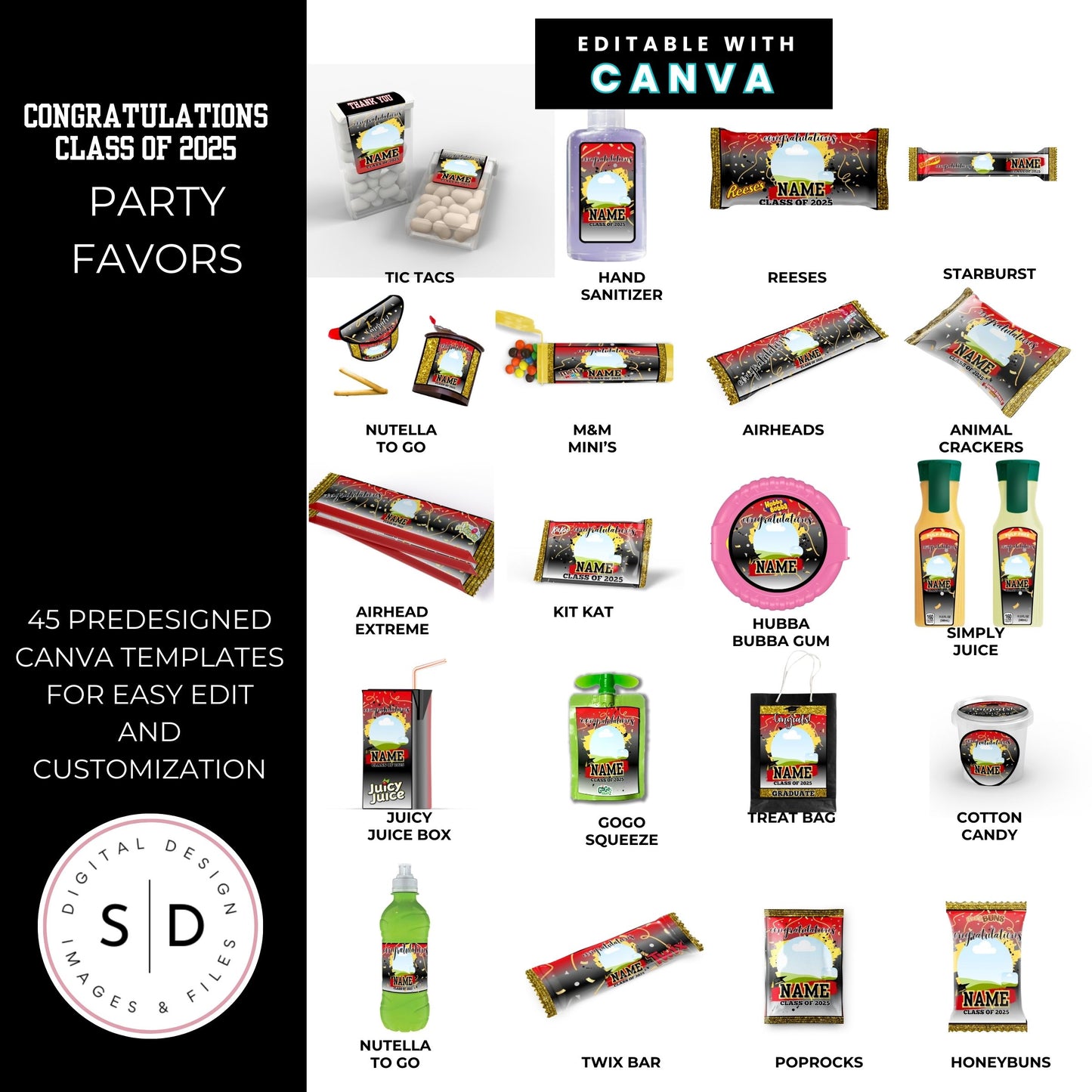 Class of 2025 Graduation Party Favor Canva Template Bundle ๐โจ