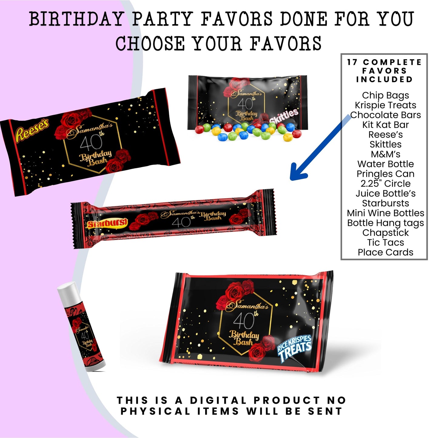 Red Roses & Black Lace Party Favors DFY