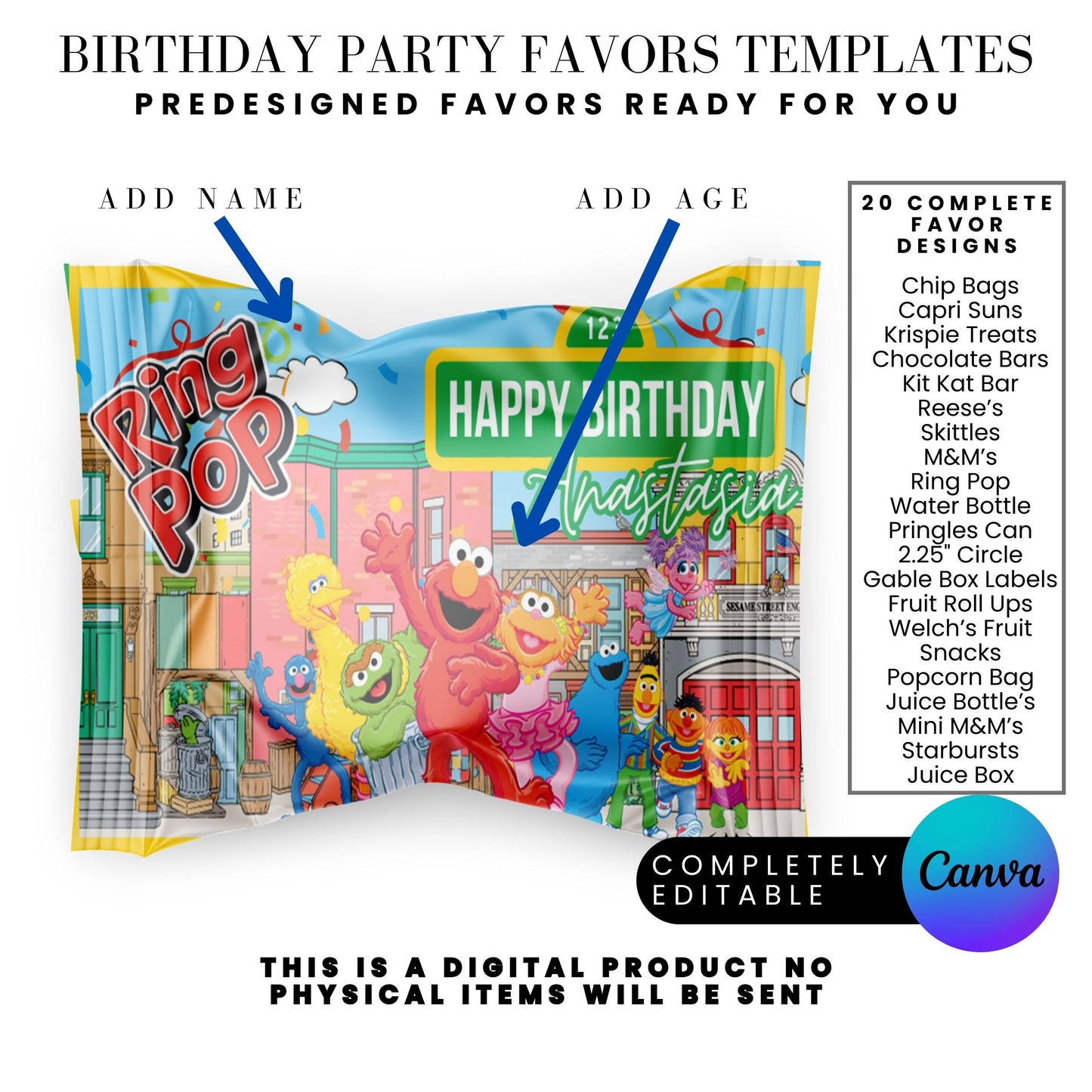Sesame Street Birthday Party Favors Templates Bundle