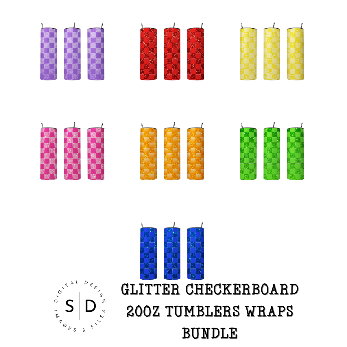 Glitter Monochromatic Checkerboard Tumbler Wrap Bundle