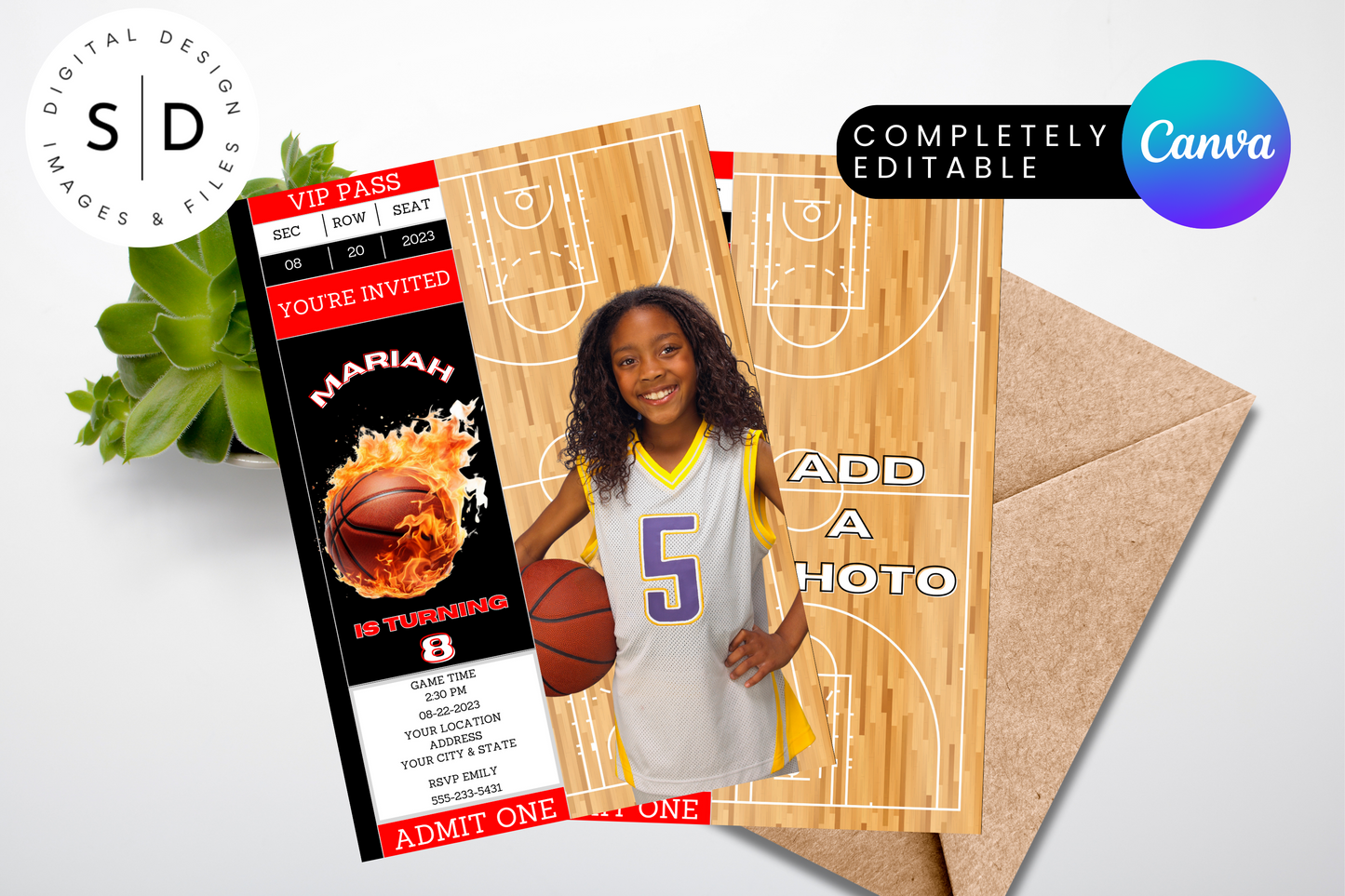 Basketball Ticket Birthday Party Invitation