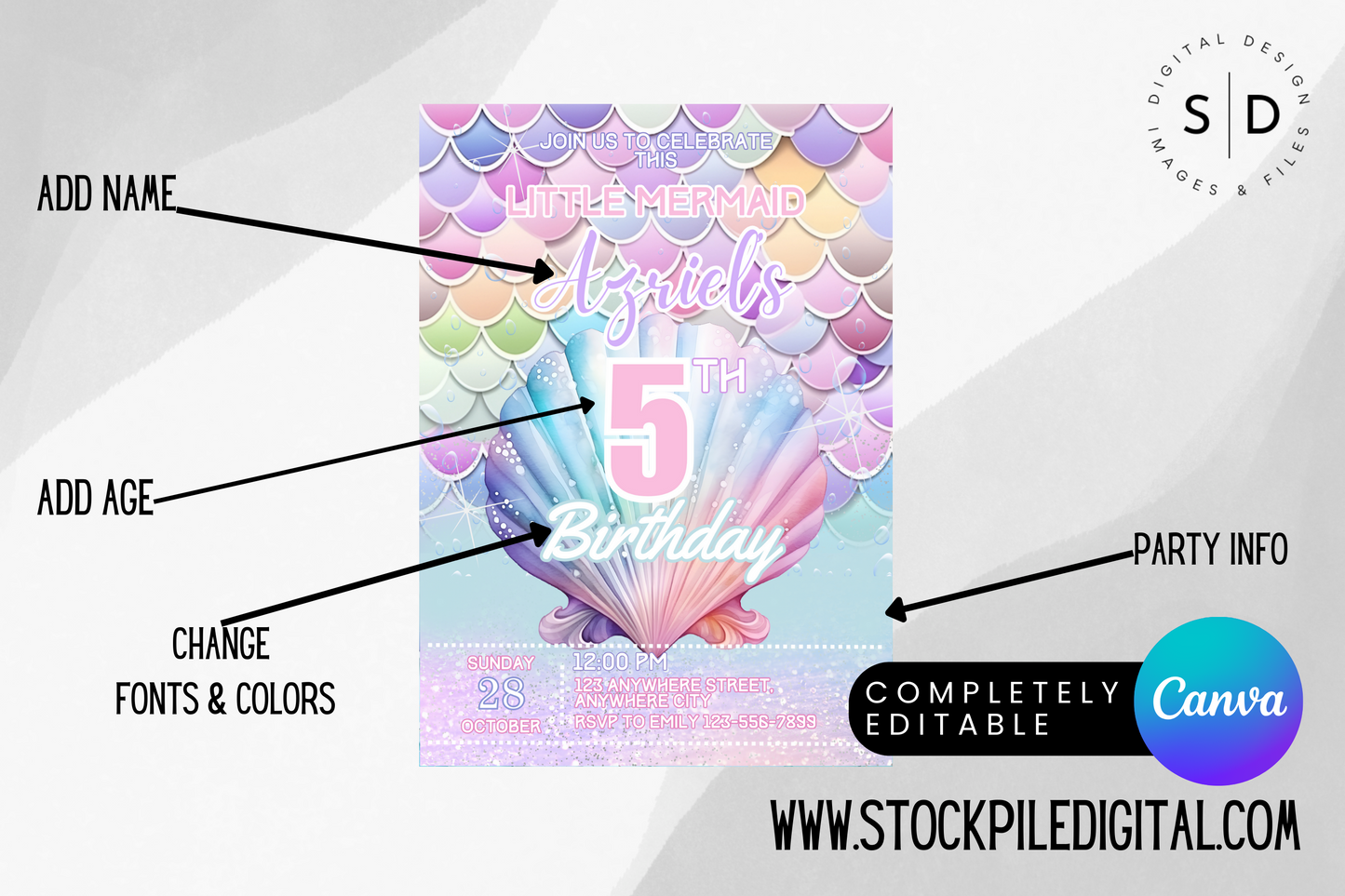 Mermaid Scales Birthday Party Invitation