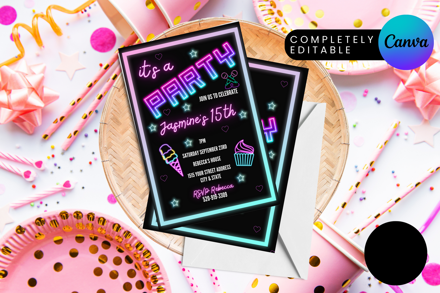 It's a Party Neon Light Digital Birthday Invitation