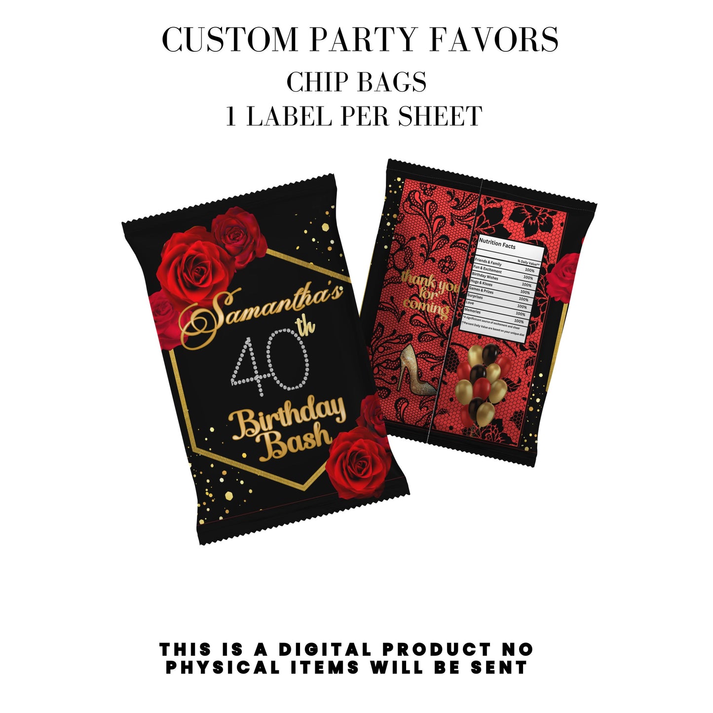 Red Roses & Black Lace Party Favors DFY