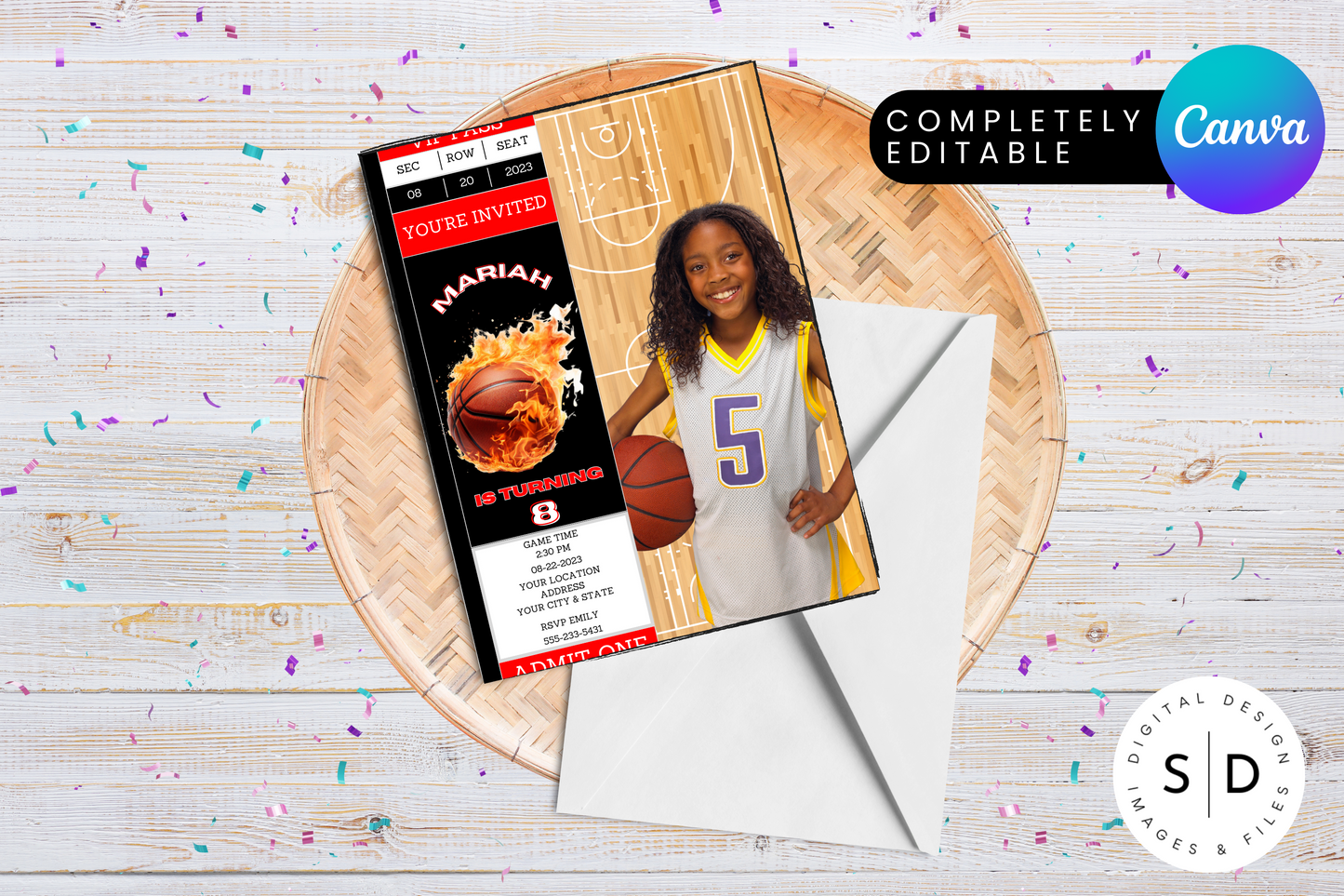 Basketball Ticket Birthday Party Invitation