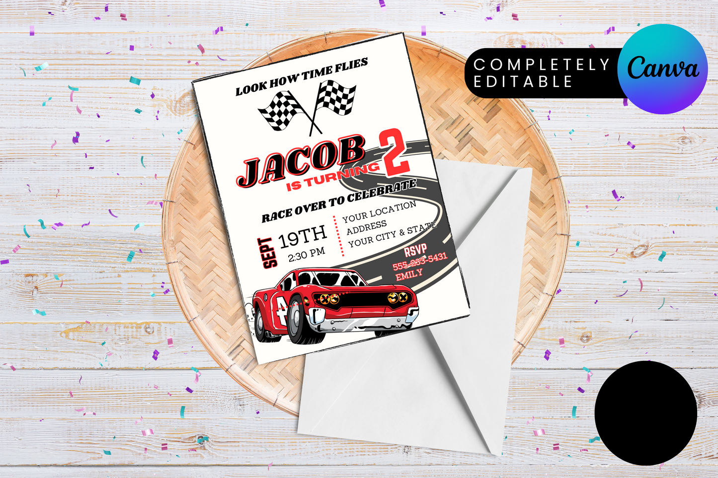 Time Flies Racecar Birthday Party Invitation