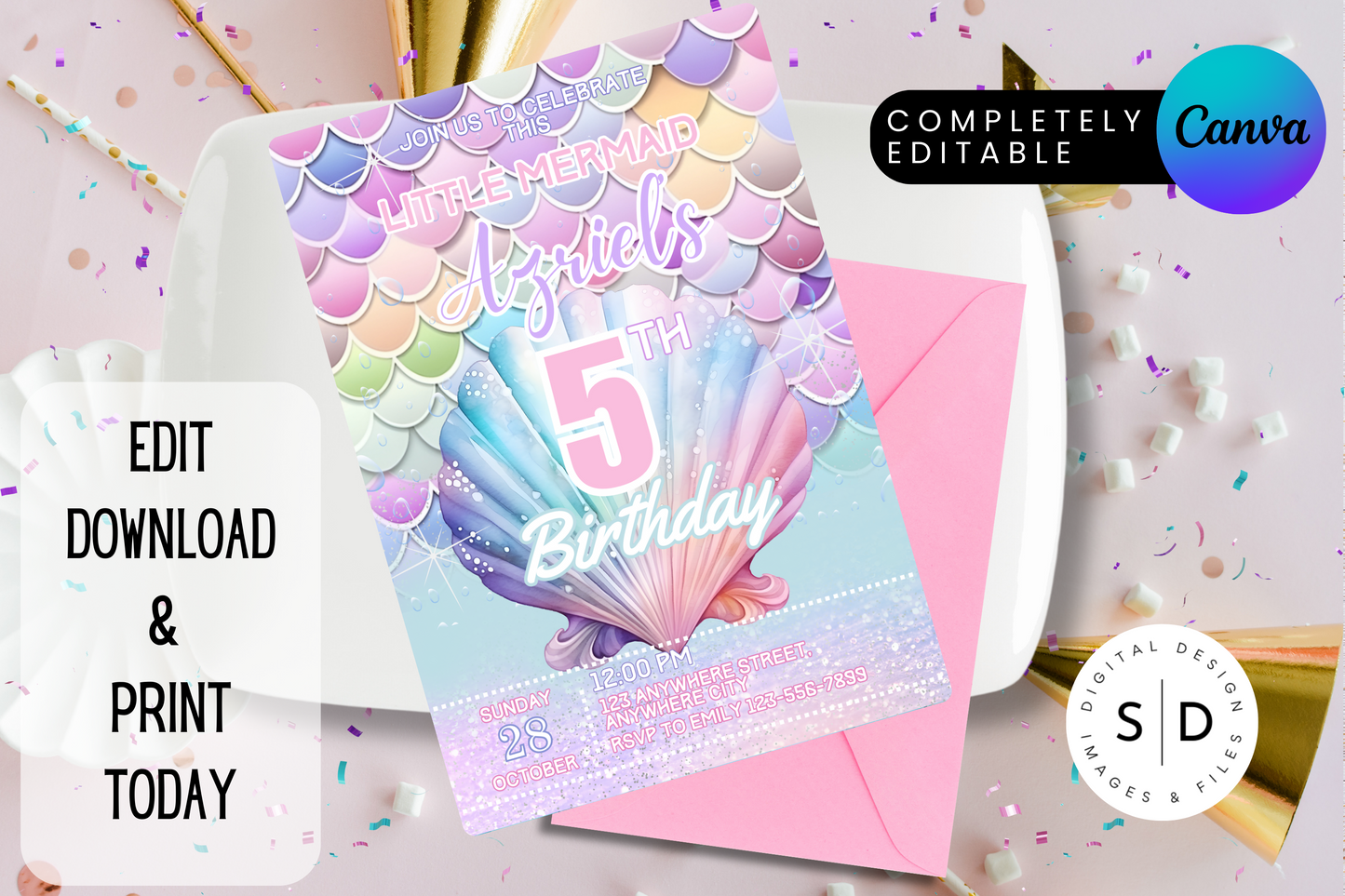 Mermaid Scales Birthday Party Invitation