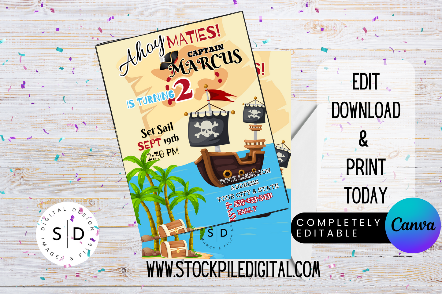 Ahoy Maties Pirate Captain Birthday Party Invitation