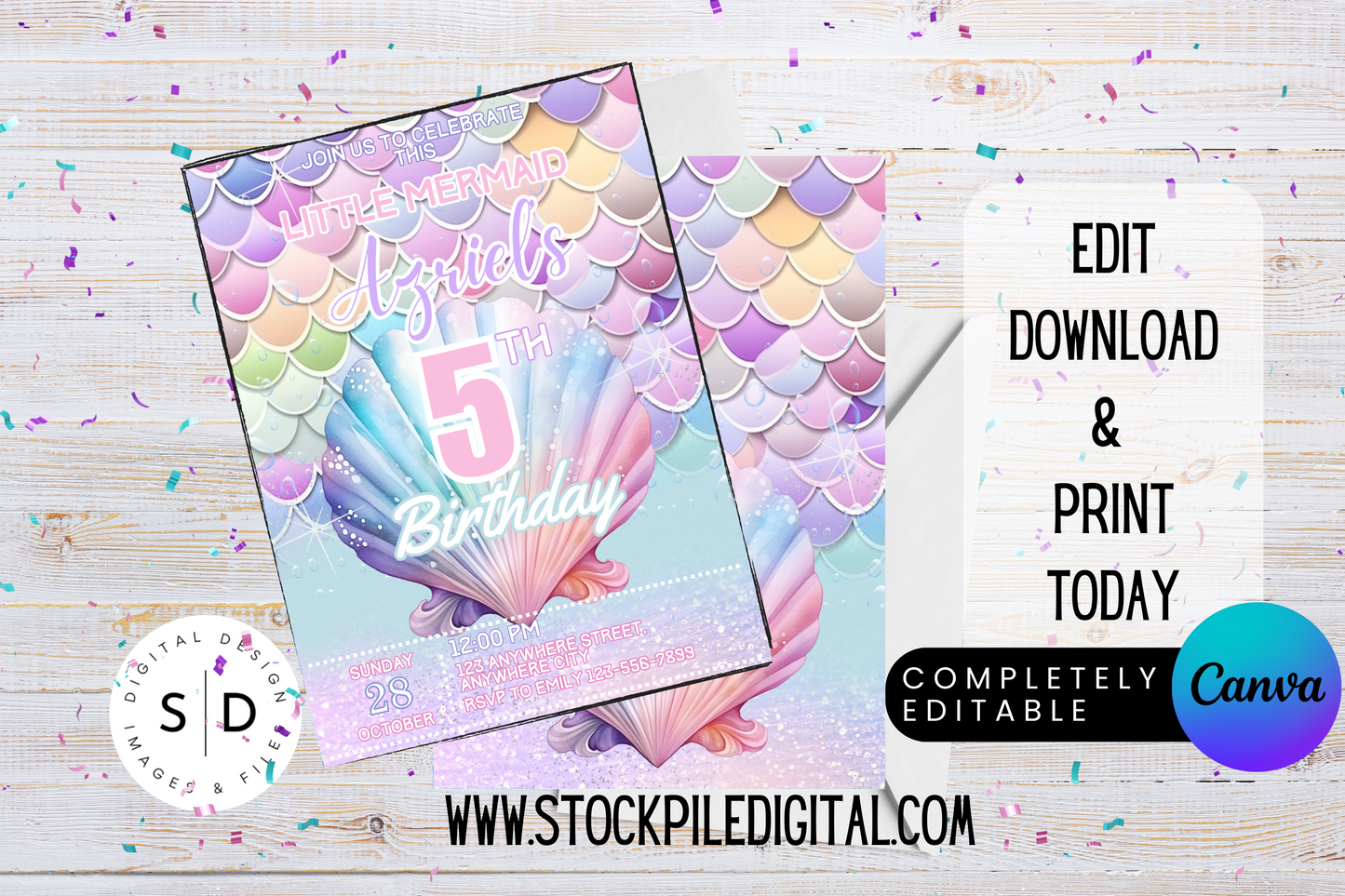 Mermaid Scales Birthday Party Invitation