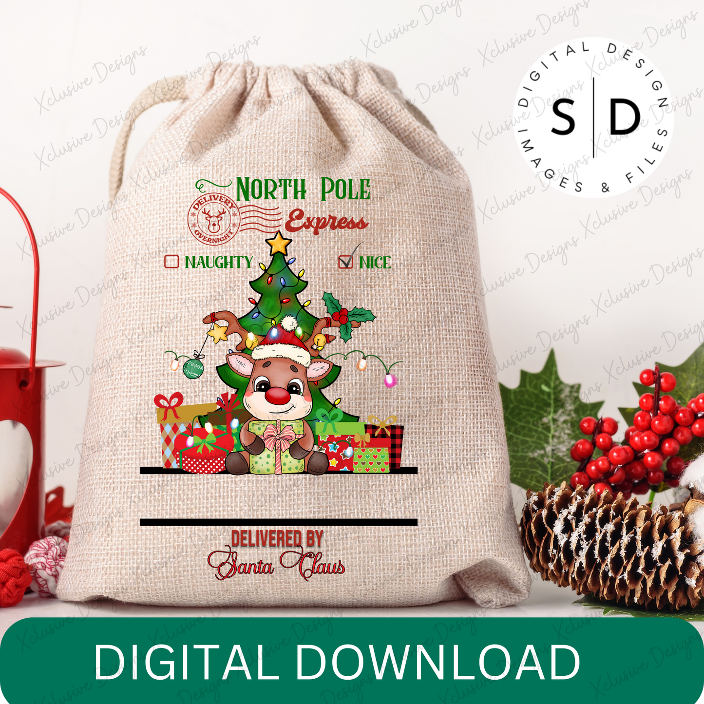 Reindeer Boy Santa Sack PNG