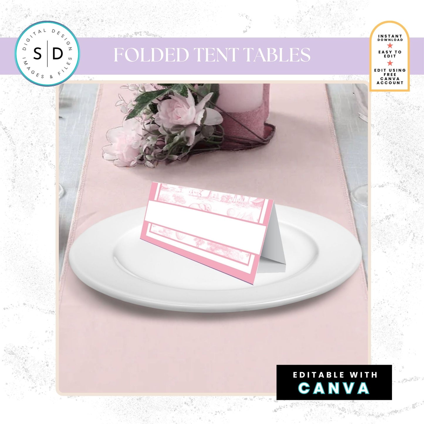 🌸 Safari Toile de Jouy Baby Shower Bundle – Editable Canva Templates 🌸
