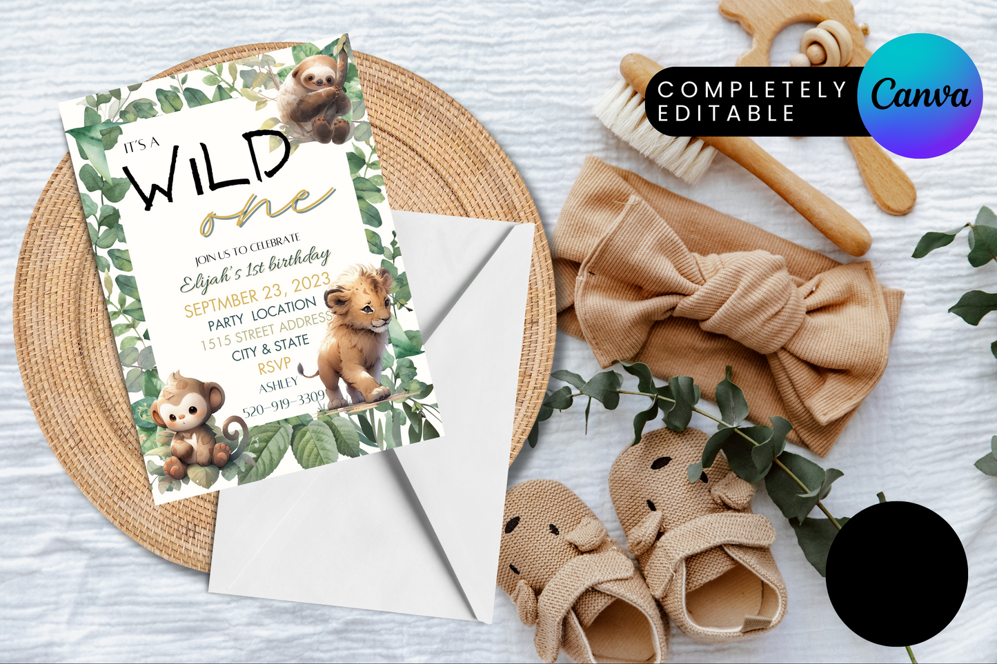 Wild One Jungle Safari 1st Birthday Party Invitation