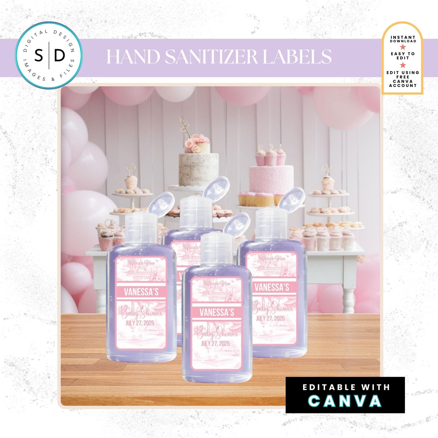 🌸 Safari Toile de Jouy Baby Shower Bundle – Editable Canva Templates 🌸