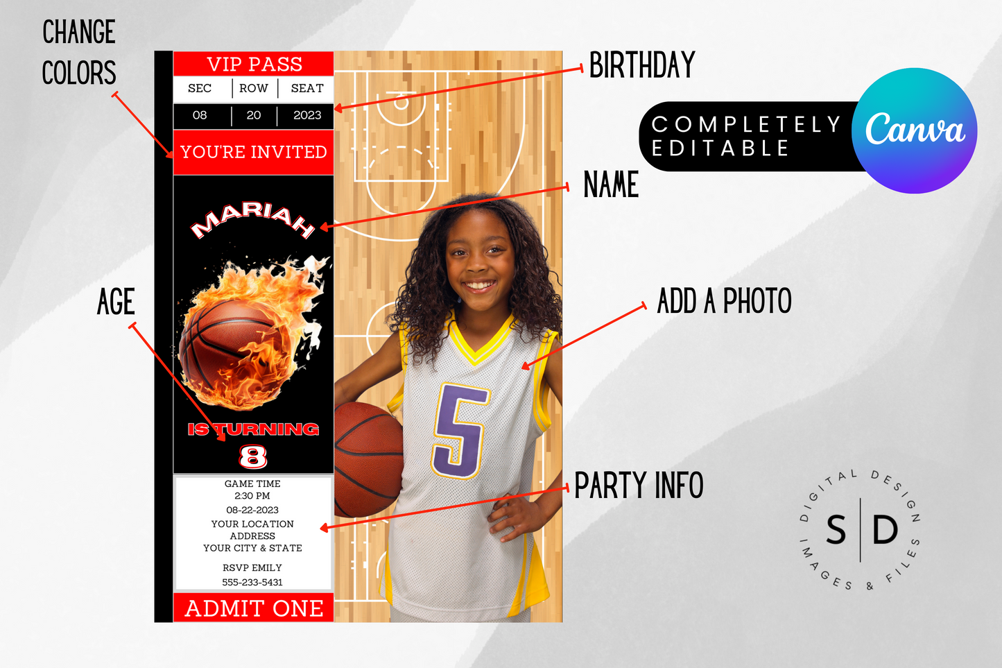 Basketball Ticket Birthday Party Invitation