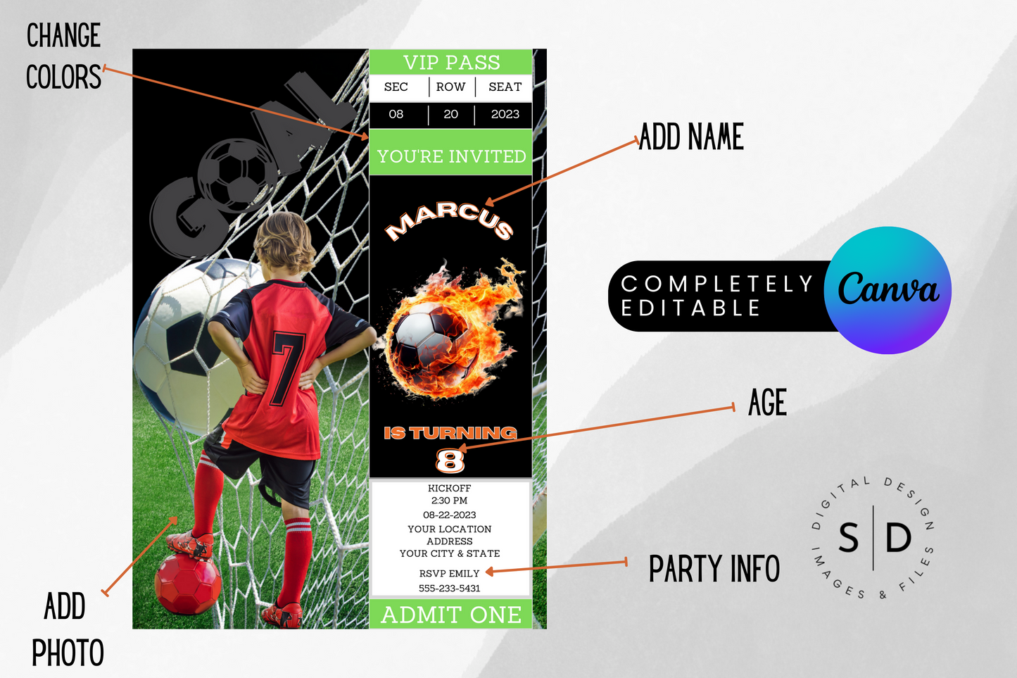 Soccer Game Ticket Birthday Party Invitation