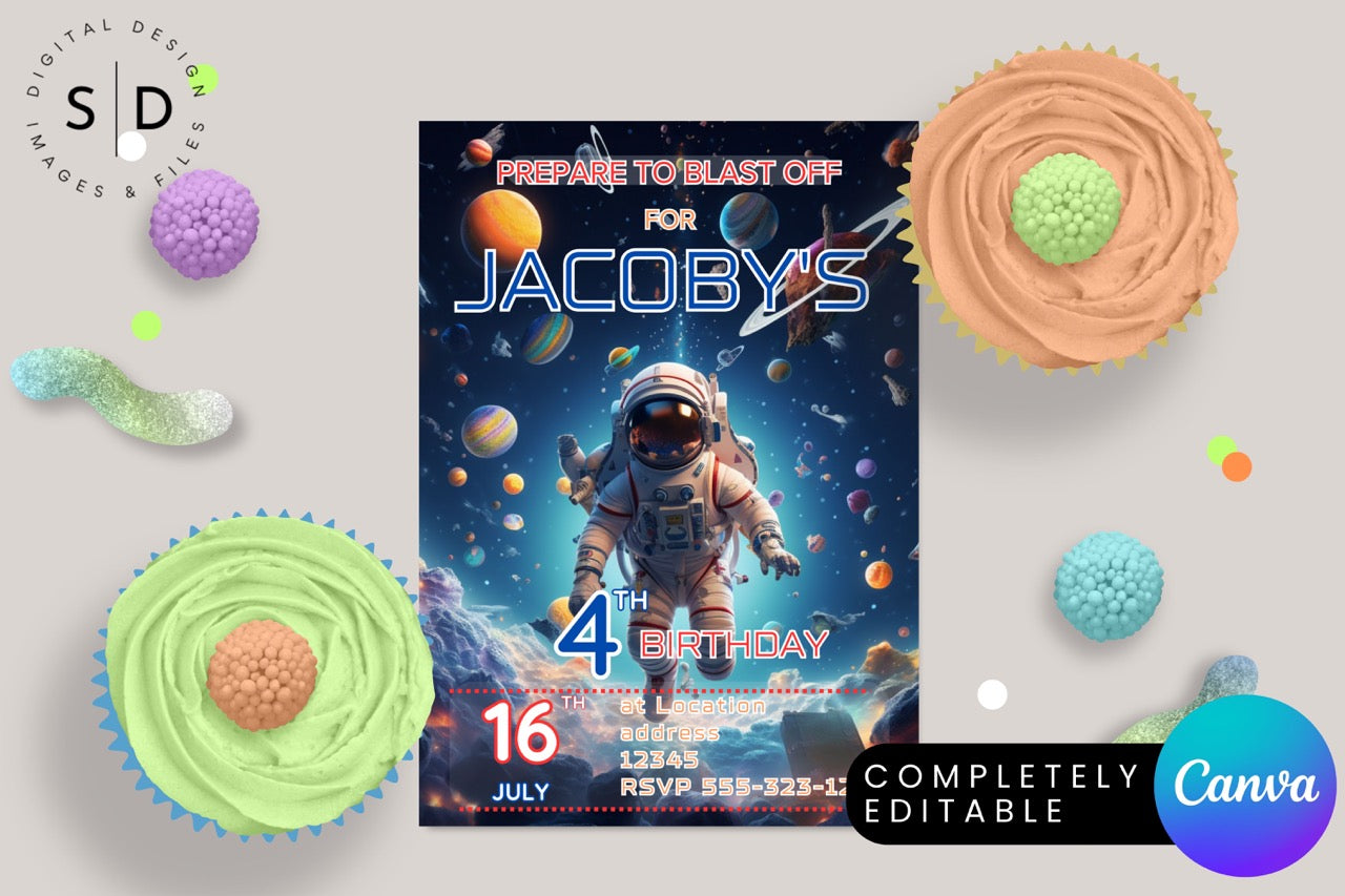 Blast into Space Astronaut Birthday Invitation