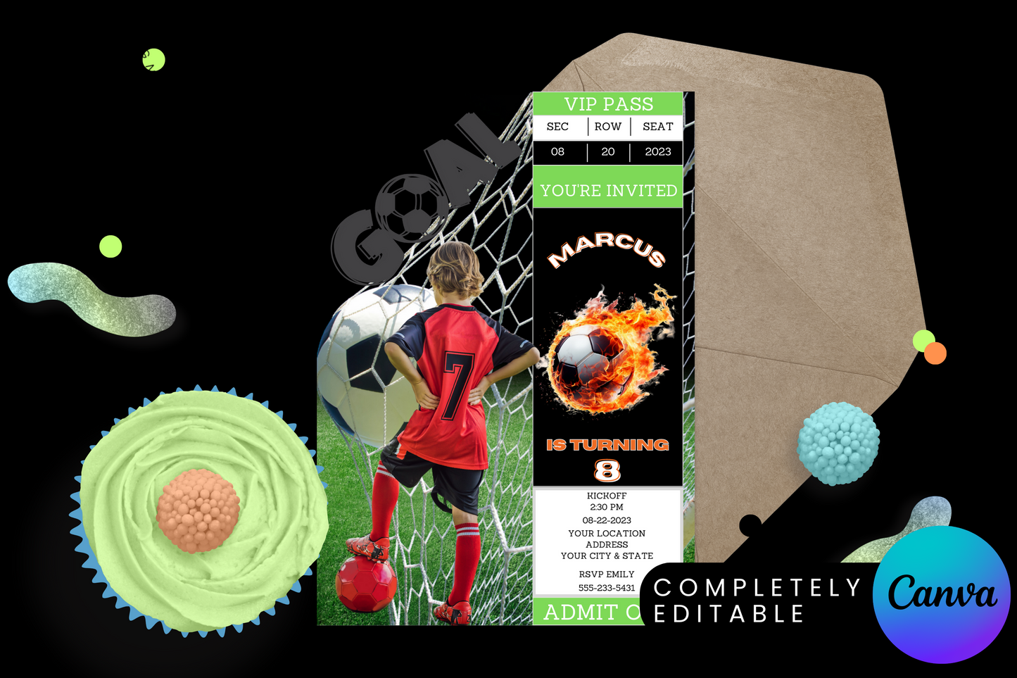 Soccer Game Ticket Birthday Party Invitation
