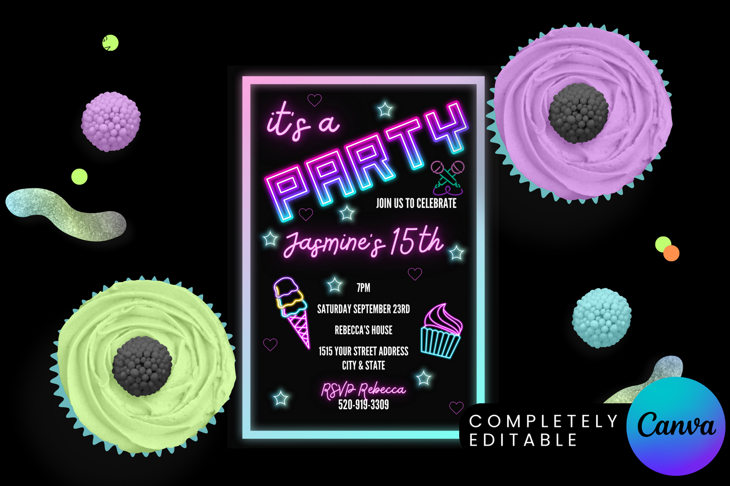 It's a Party Neon Light Digital Birthday Invitation