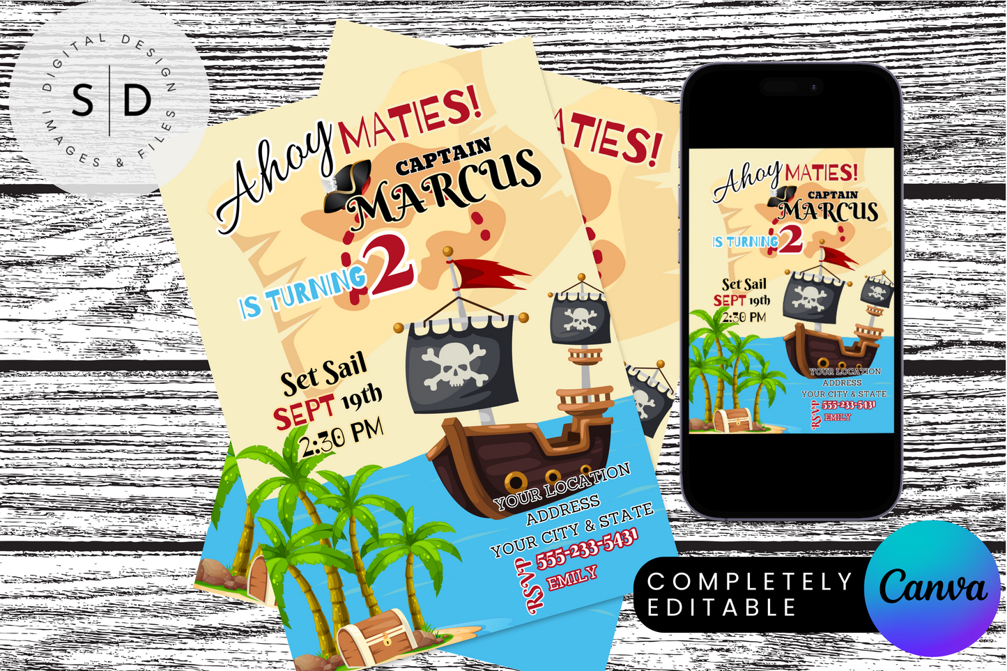 Ahoy Maties Pirate Captain Birthday Party Invitation