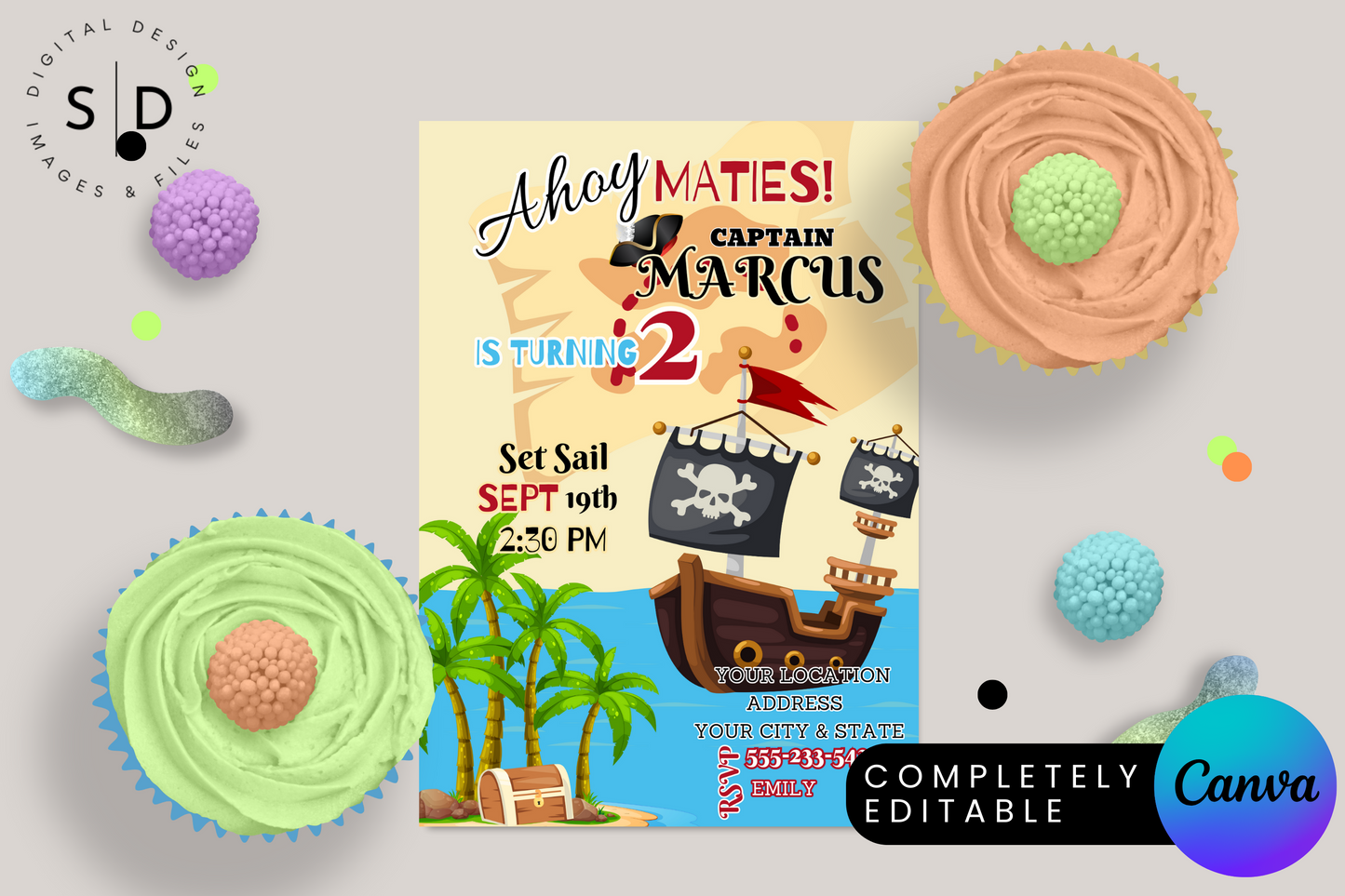 Ahoy Maties Pirate Captain Birthday Party Invitation