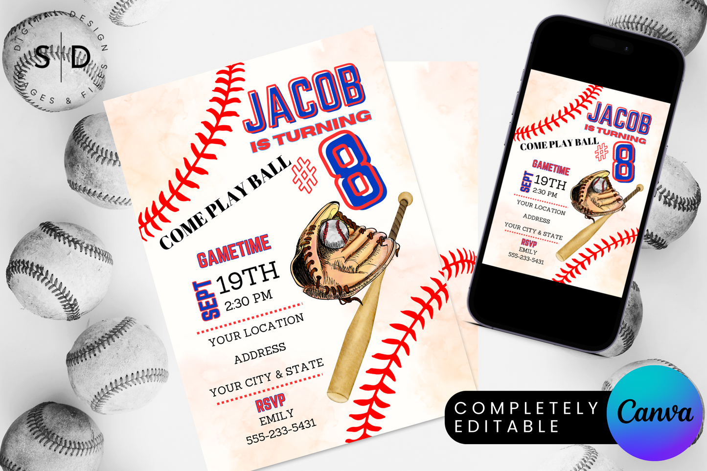 Come Play Ball Baseball Birthday Party Invitation