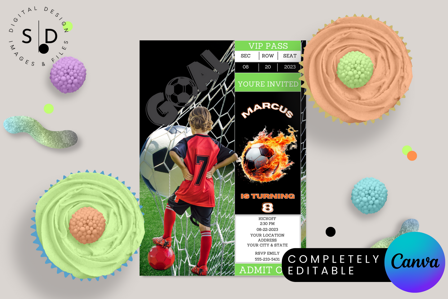 Soccer Game Ticket Birthday Party Invitation