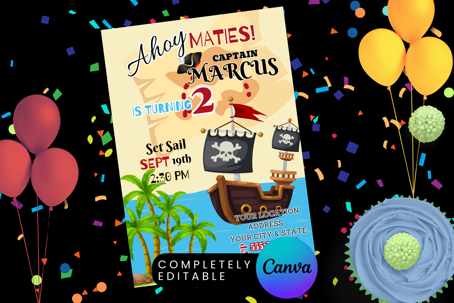 Ahoy Maties Pirate Captain Birthday Party Invitation