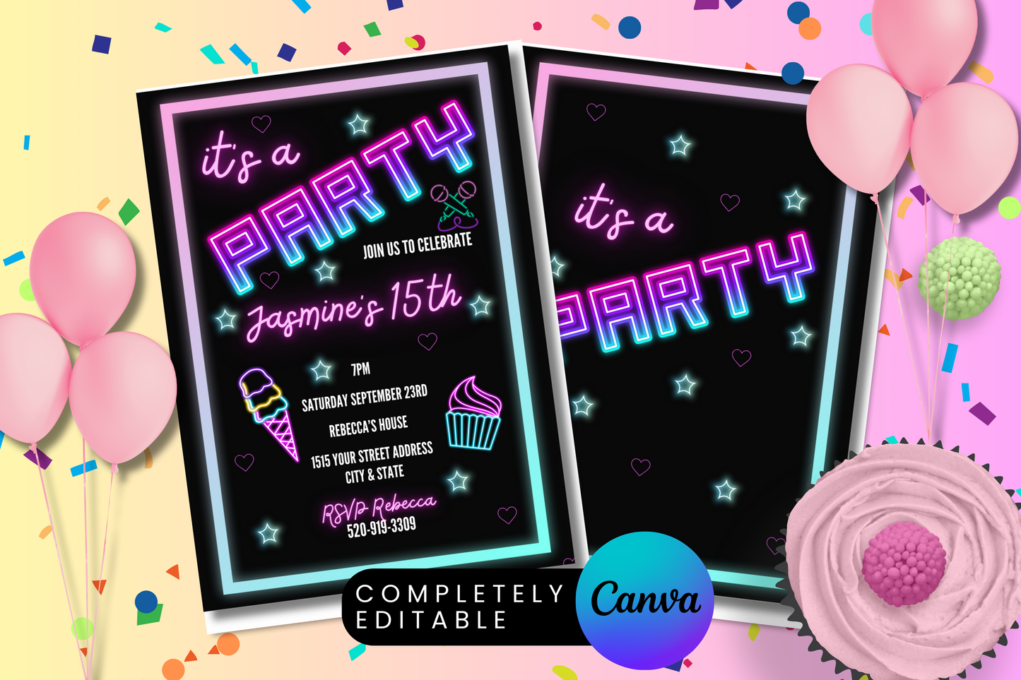 It's a Party Neon Light Digital Birthday Invitation