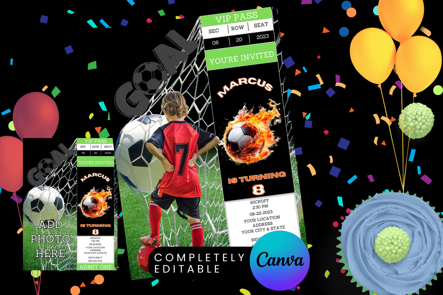 Soccer Game Ticket Birthday Party Invitation