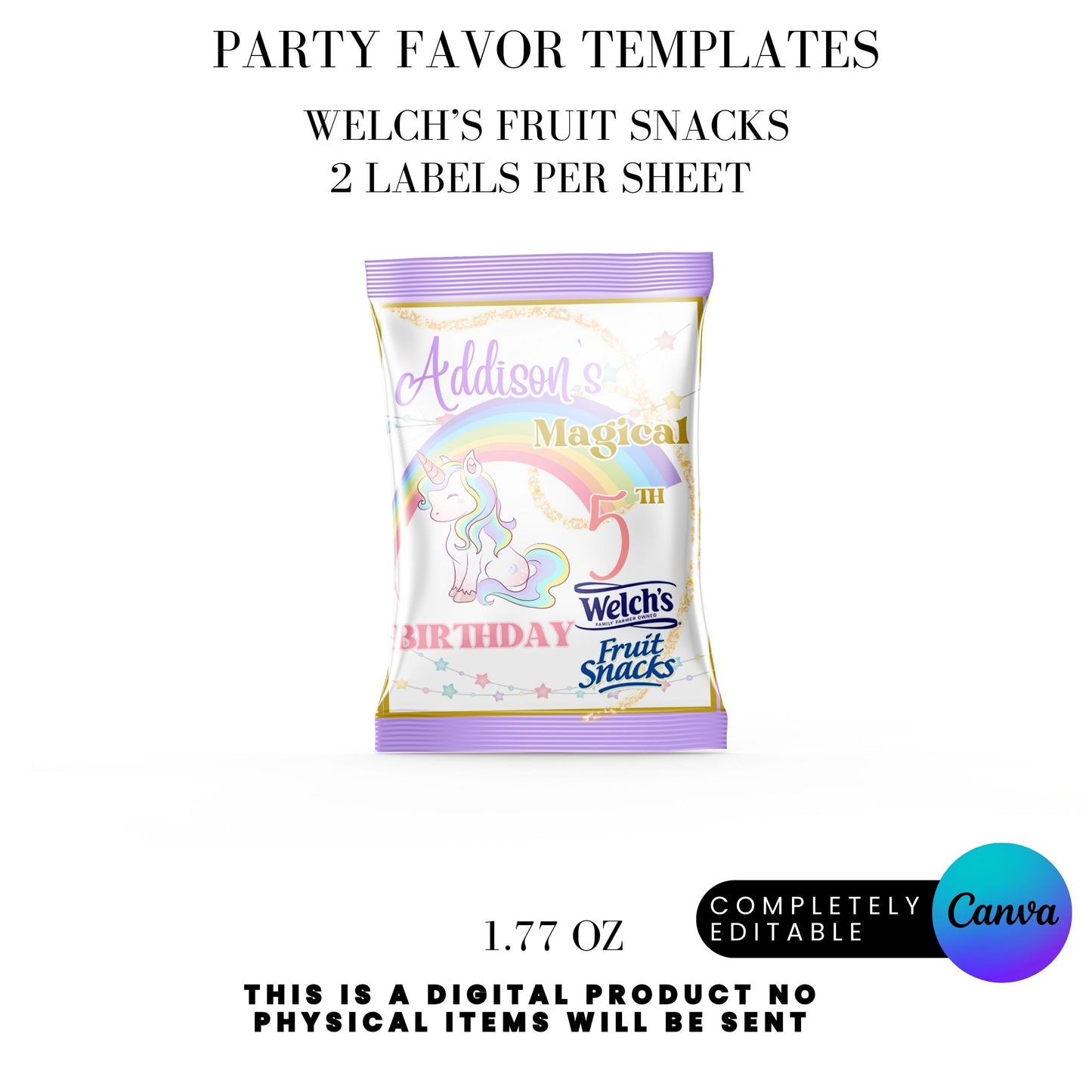 Magical Unicorn Birthday Party Favor Templates