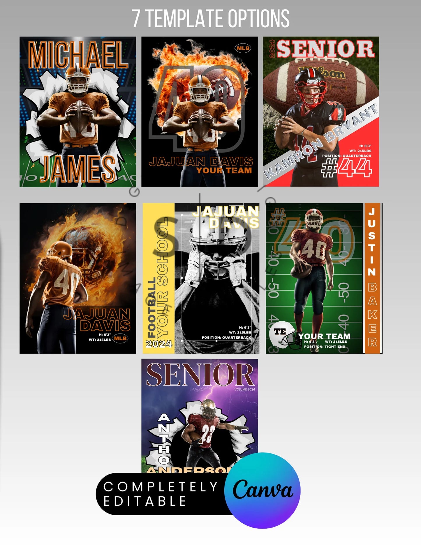 Football Player Trading Card Templates Bundle