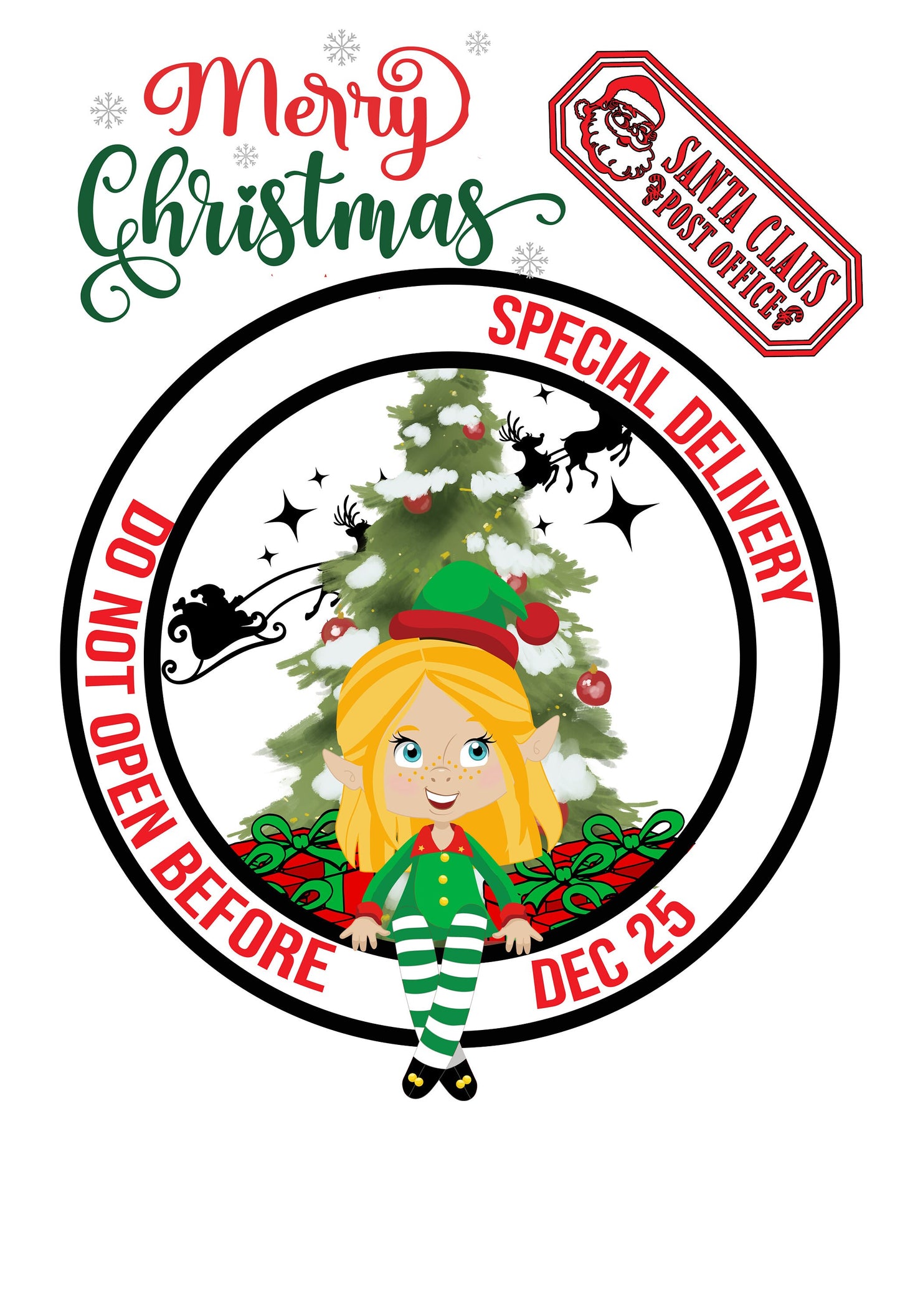 Santa Sack Elf Girl PNG