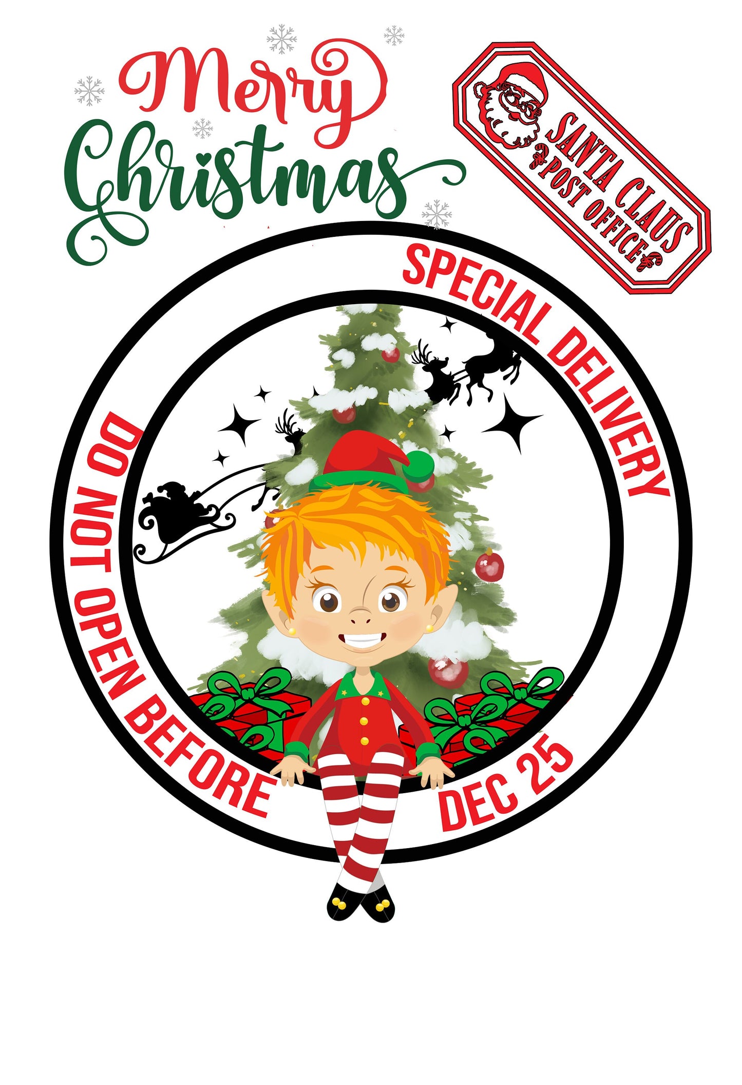 Santa Sack Elf Girl PNG