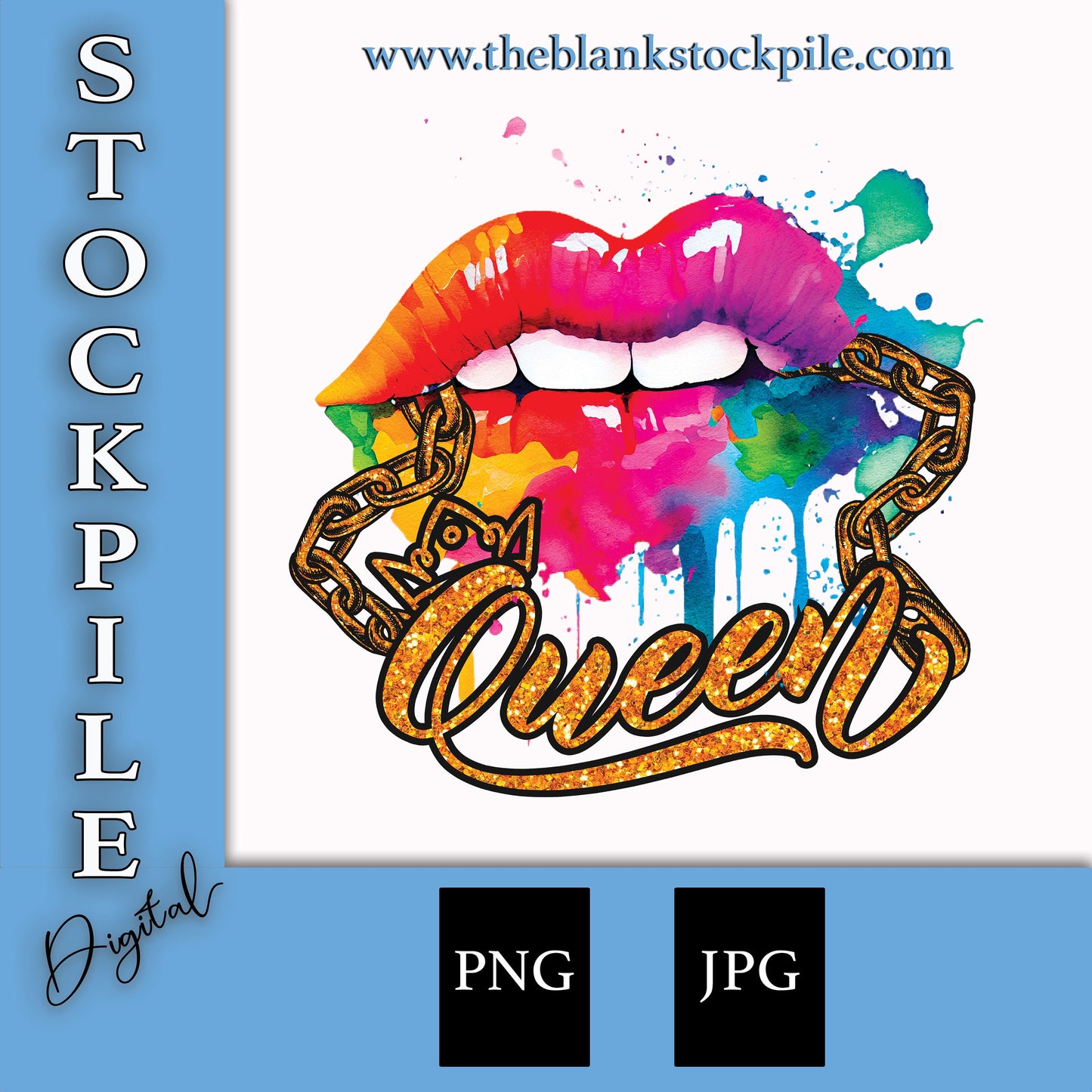 Queen Rainbow Drip Lips PNG